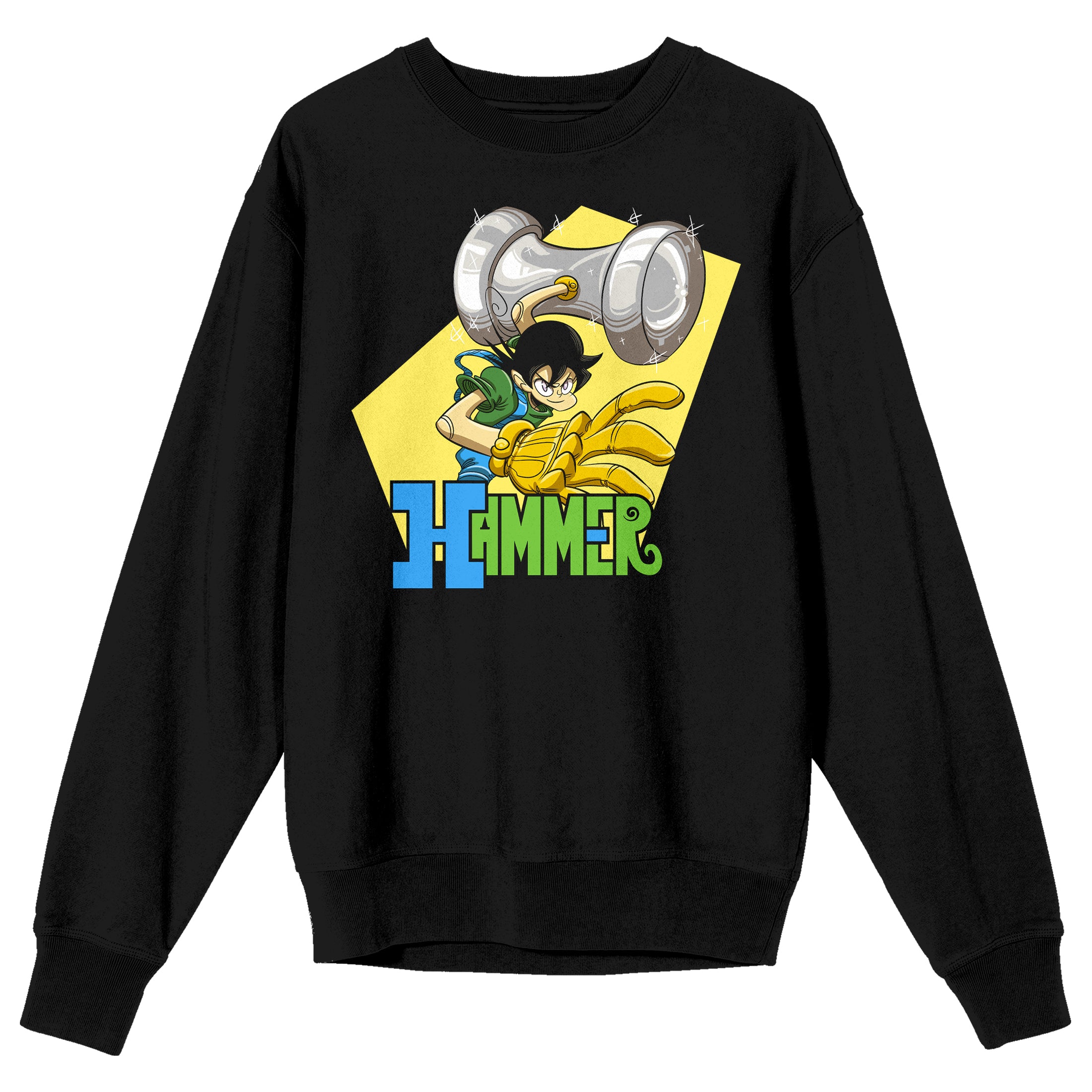 Hammer Stud Hammer Hand Pose Crew Neck Long Sleeve Black Adult Sweatshirt-XXL