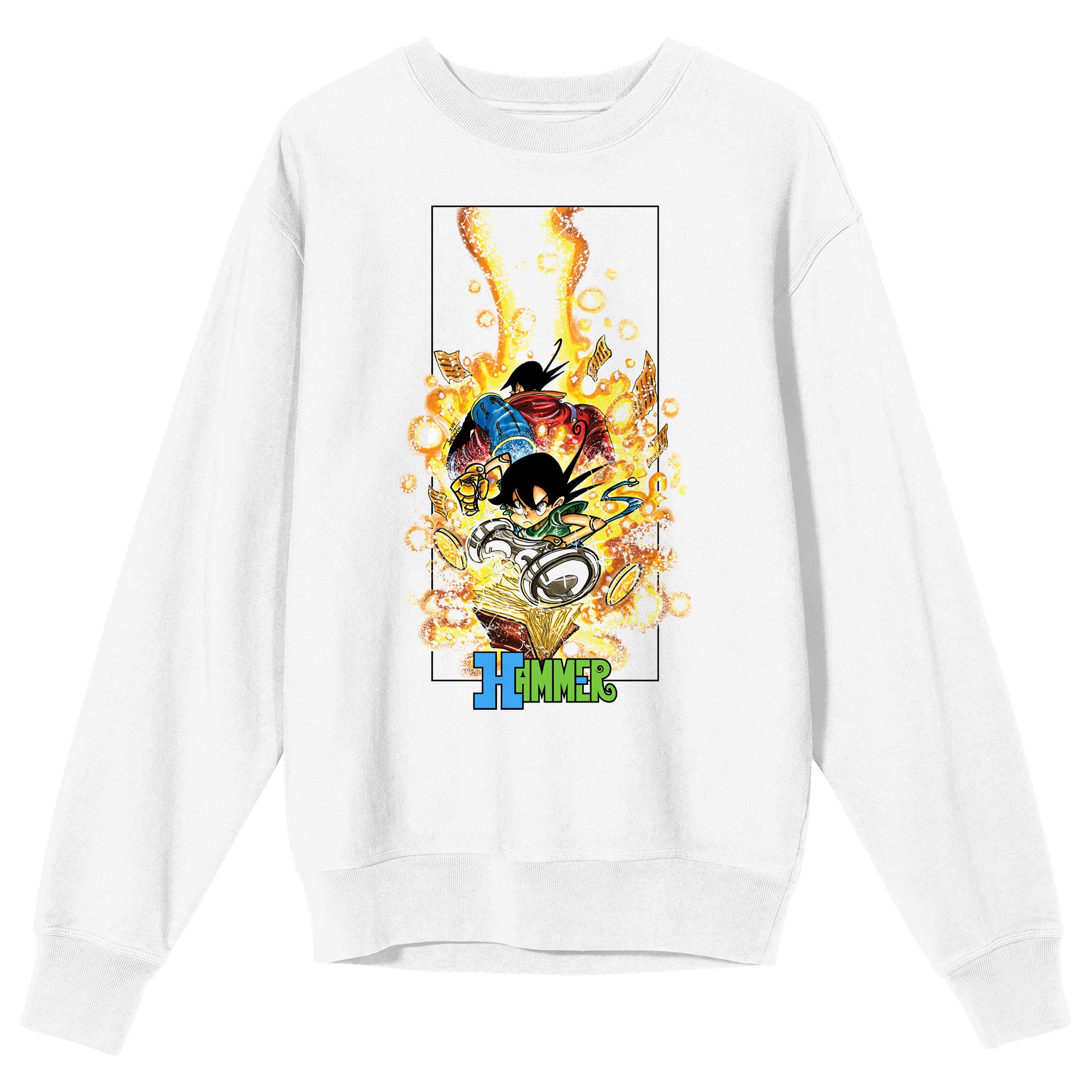 Hammer Stud with Books and Gold Coins Adult White Crew Neck Sweatshirt