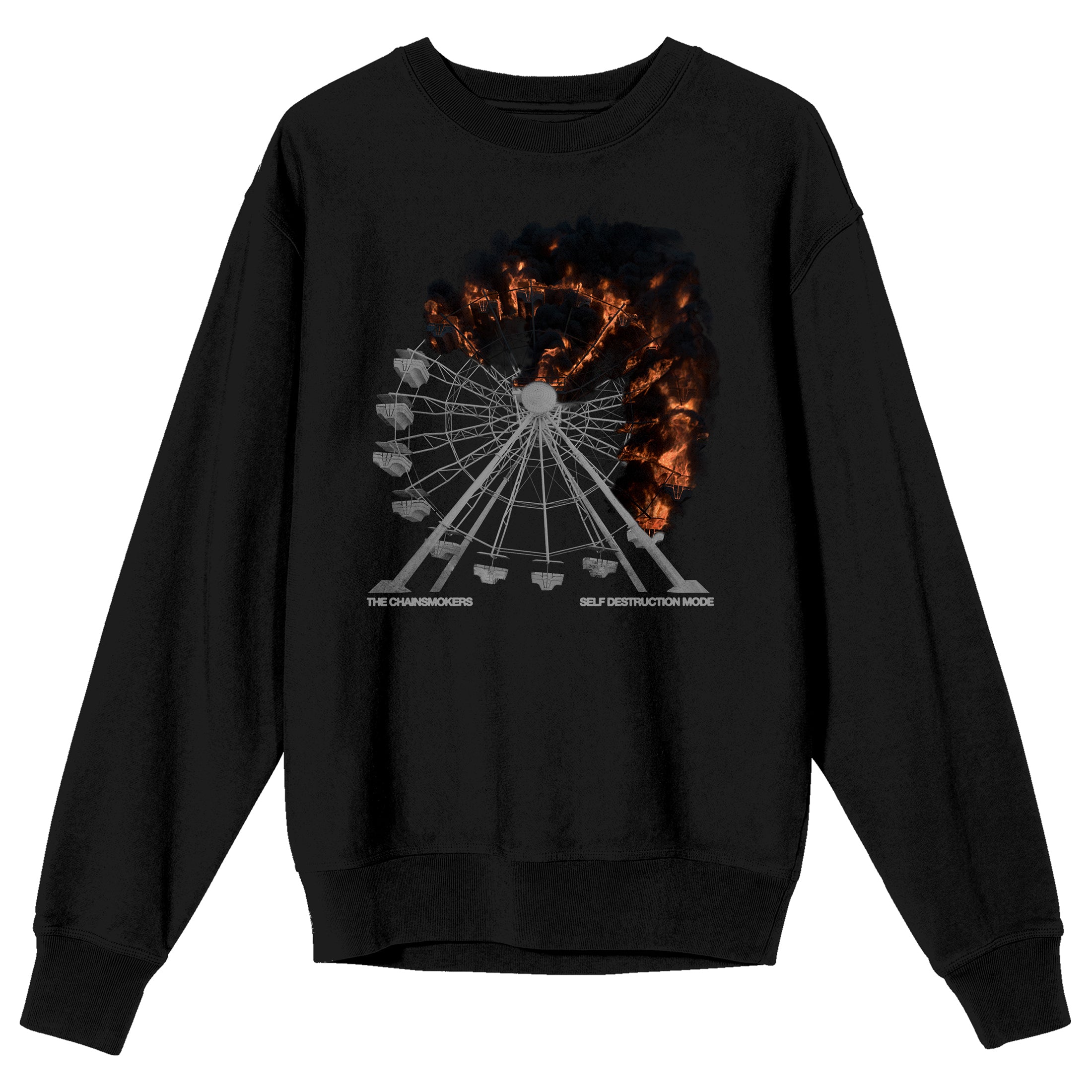 The Chainsmokers Fiery Ferris Wheel Self Destruction Mode Crew Neck Long Sleeve Black Adult Sweatshirt-XXL