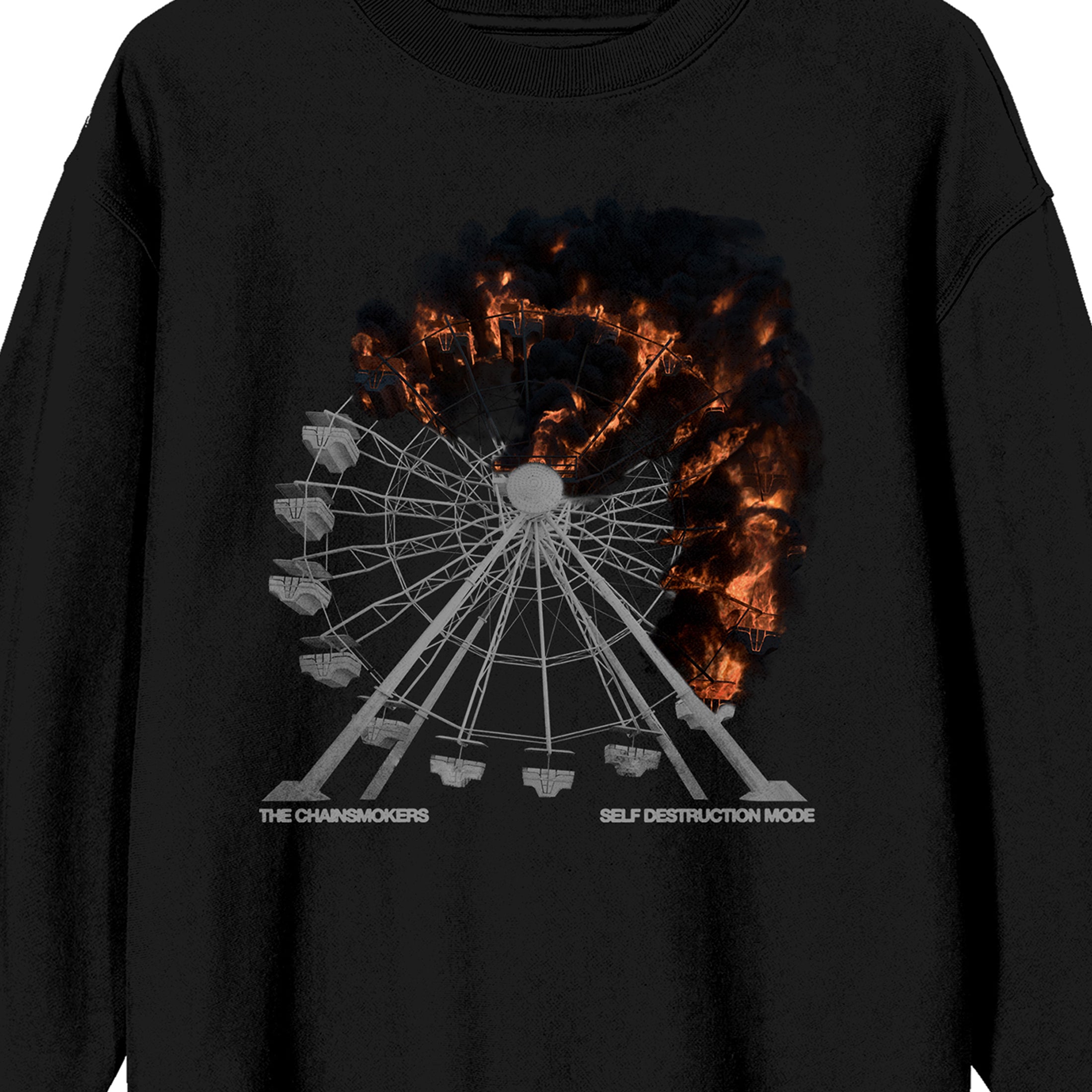 The Chainsmokers Fiery Ferris Wheel Self Destruction Mode Crew Neck Long Sleeve Black Adult Sweatshirt-XXL