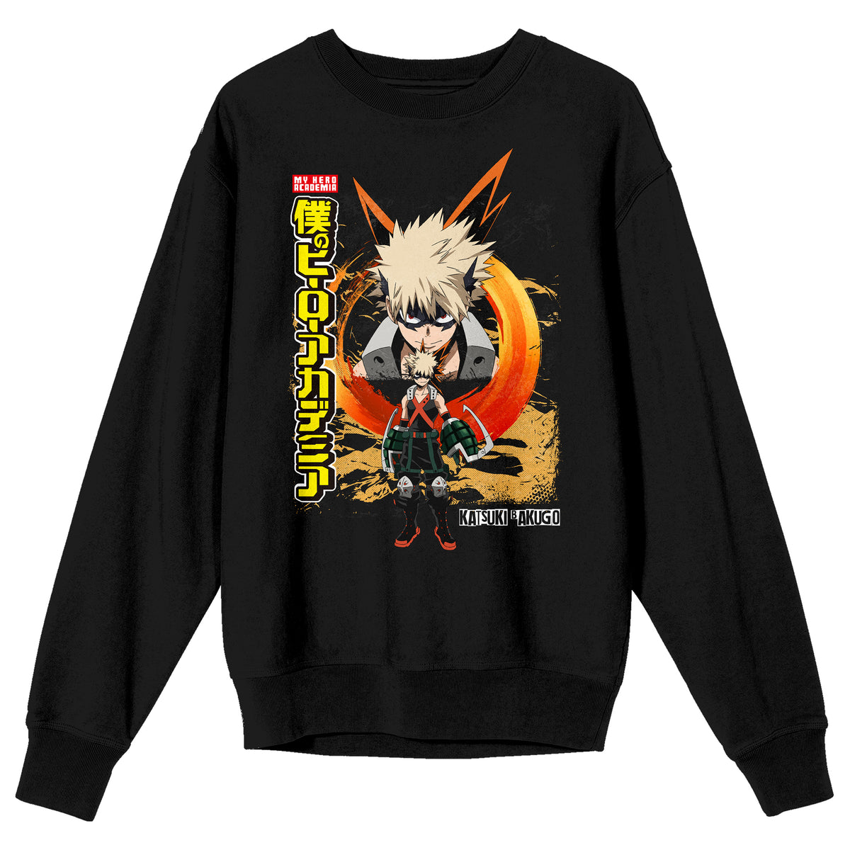 My Hero Academia Bakugo Kanji Title Logo Crew Neck Long Sleeve Black Adult Sweatshirt