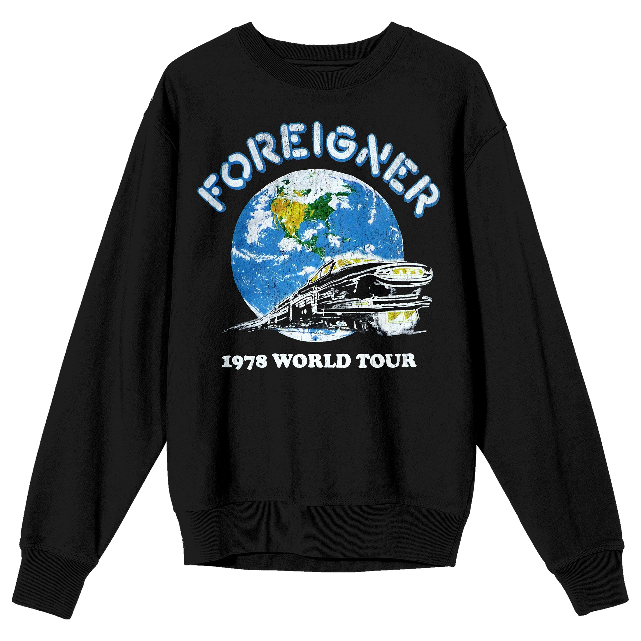 Foreigner 1978 World Tour Adult Black Crew Neck Sweatshirt