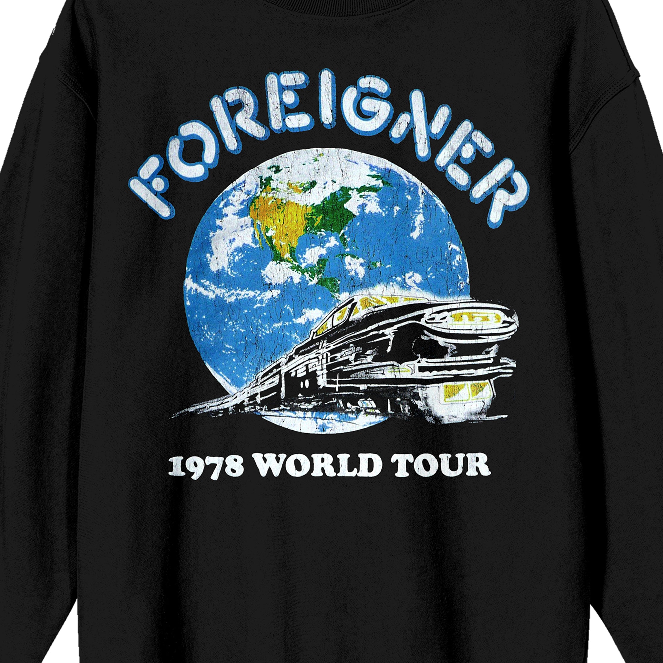 Foreigner 1978 World Tour Adult Black Crew Neck Sweatshirt-Large