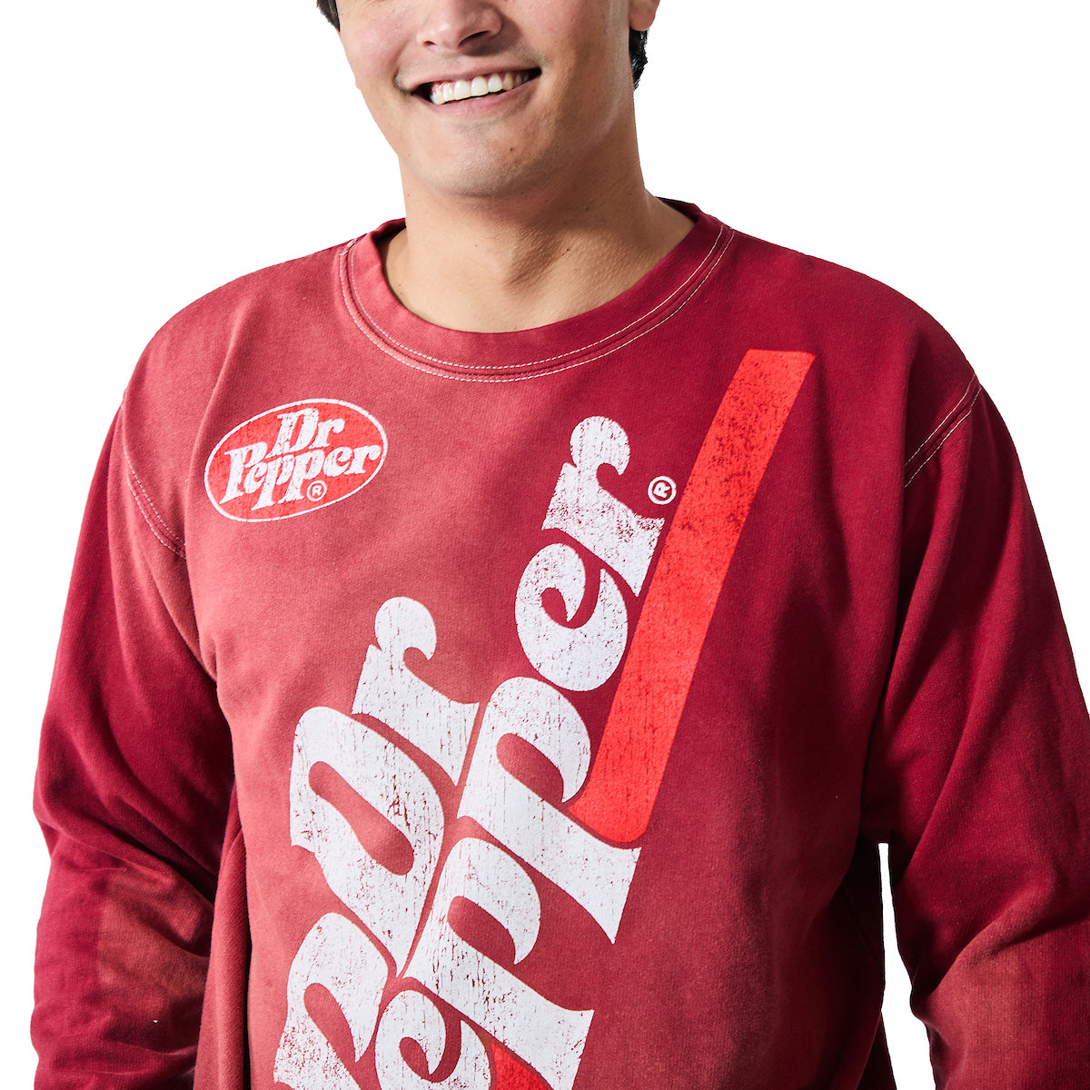 Dr Pepper Oversized Distressed Vintage Logo Adult Unisex Potassium Washed Crew Neck Long Sleeve Sweatshirt