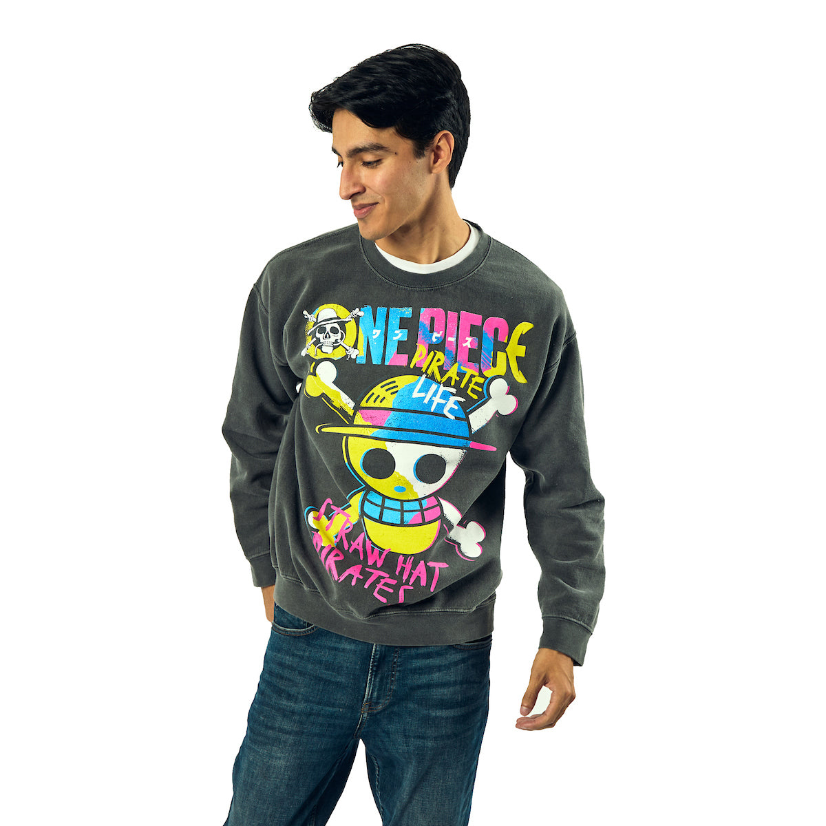 One Piece King Of The Pirates Adult Unisex Potassium Washed Crew Neck Long Sleeve Sweatshirt