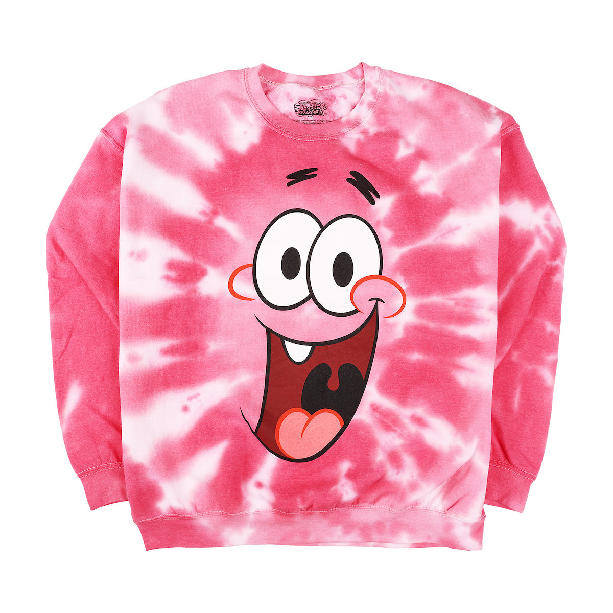 Spongebob Squarepants Big Face Patrick Men's Pink Spiral Wash Crew Neck Long Sleeve Fleece Sweatshirt