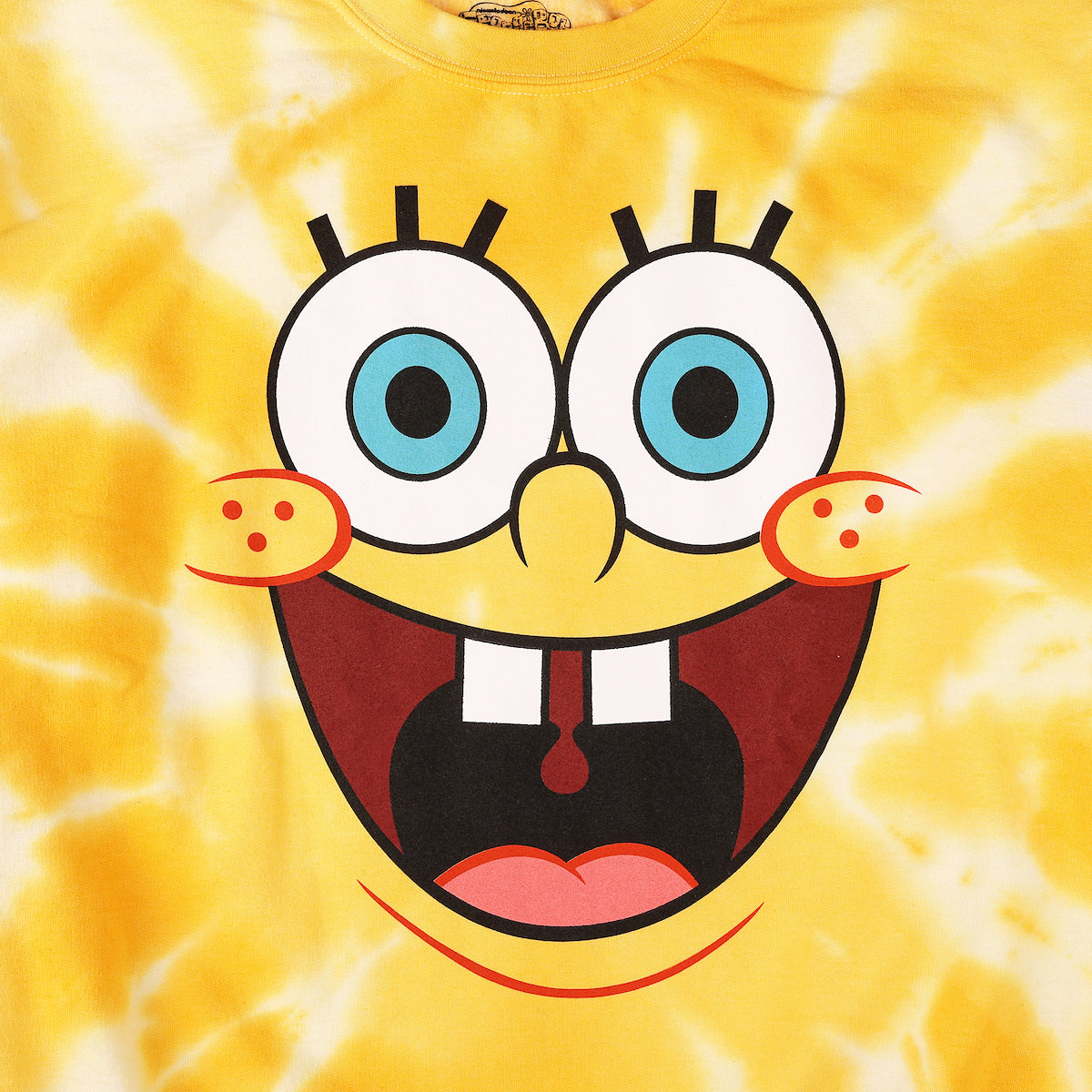 Spongebob Squarepants Big Face Spongebob Men's Yellow Spiral Wash Crew Neck Long Sleeve Fleece Sweatshirt