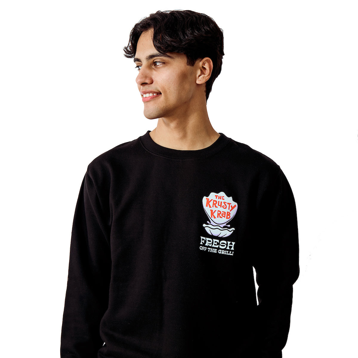 Spongebob Squarepants Fresh Off The Grill Men's Black Crew Neck Long Sleeve Pullover Sweatshirt