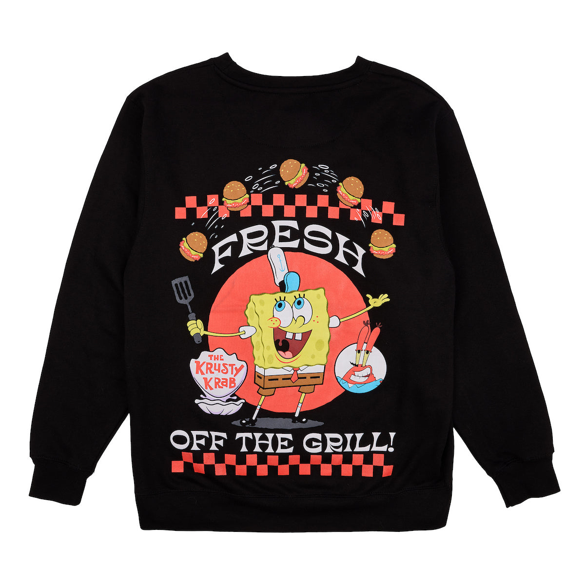 Spongebob Squarepants Fresh Off The Grill Men's Black Crew Neck Long Sleeve Pullover Sweatshirt