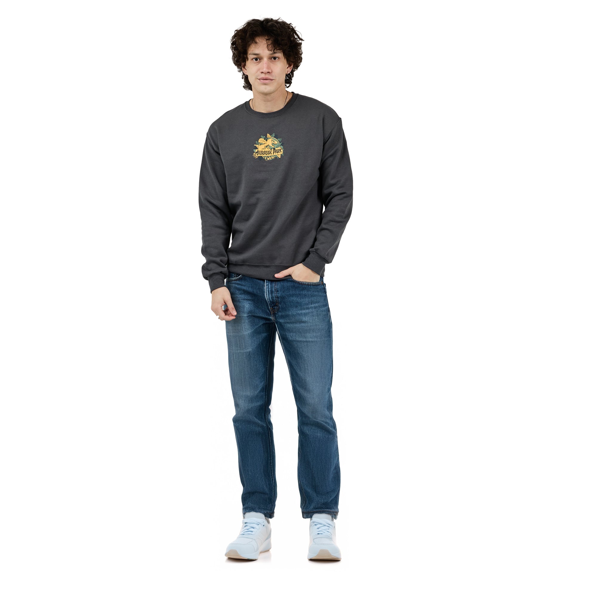 Jurassic Park Classic Logo Adult Charcoal Double Sided Crew Neck Sweatshirt