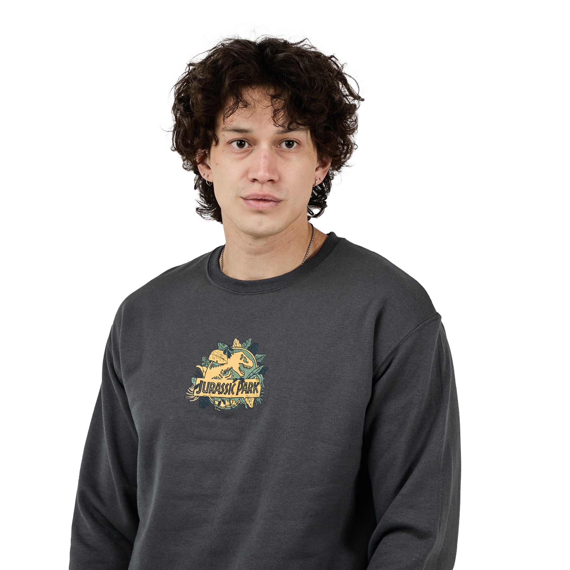 Jurassic Park Classic Logo Adult Charcoal Double Sided Crew Neck Sweatshirt