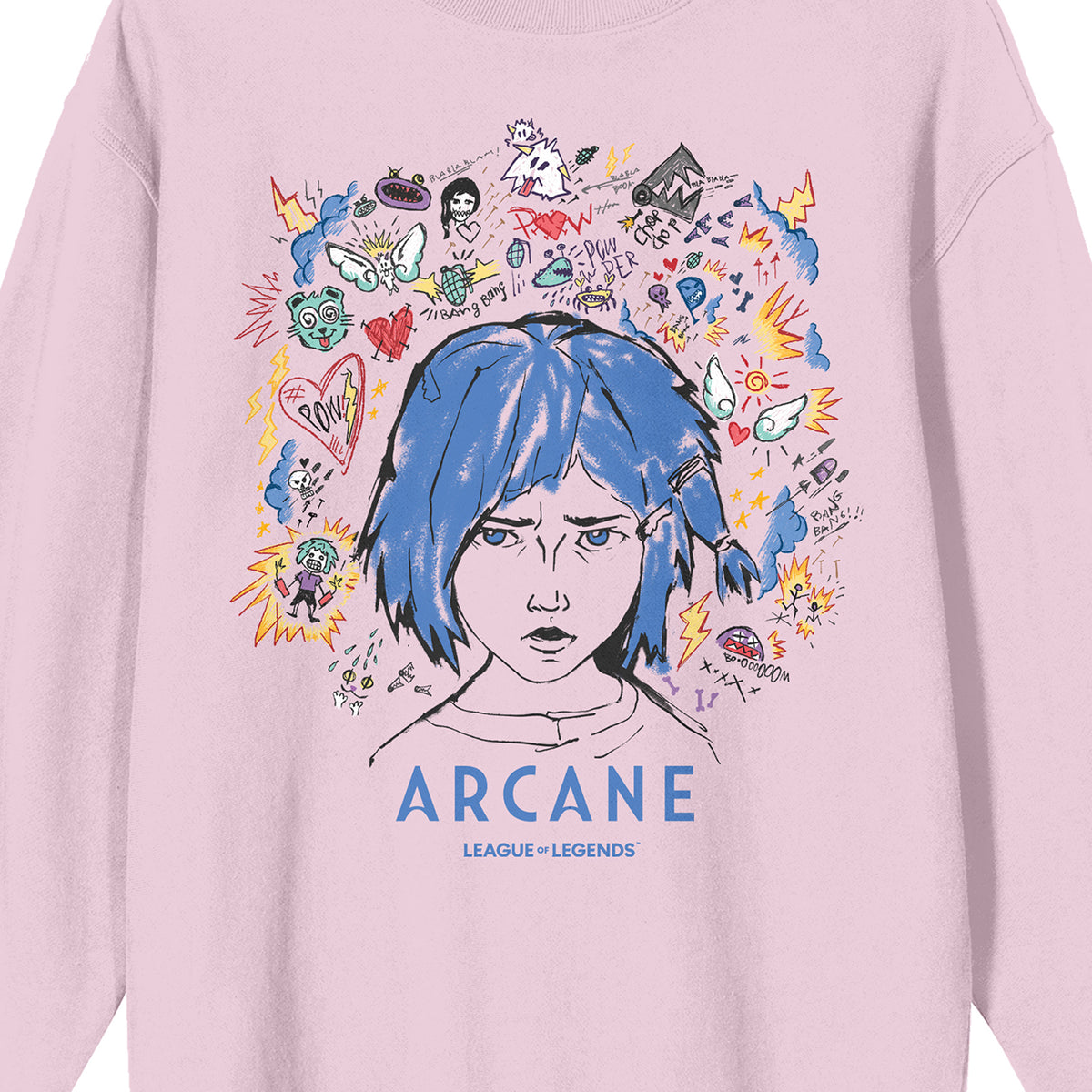 Arcane League Of Legends Powder Doodle Art Adult Cradle Pink Crew Neck Long Sleeve Sweatshirt