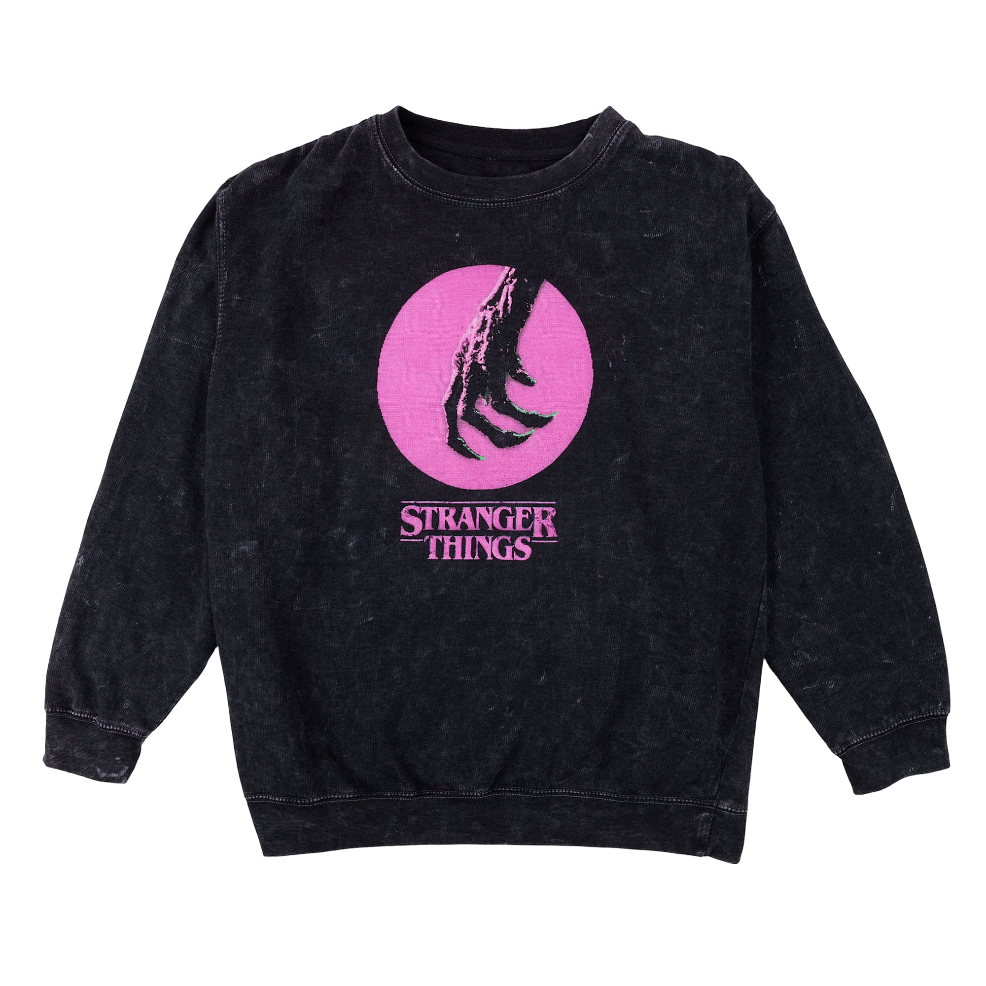 Stranger Things Vecna CC TV Oversized Print on Men's Black Mineral Wash Sweatshirt