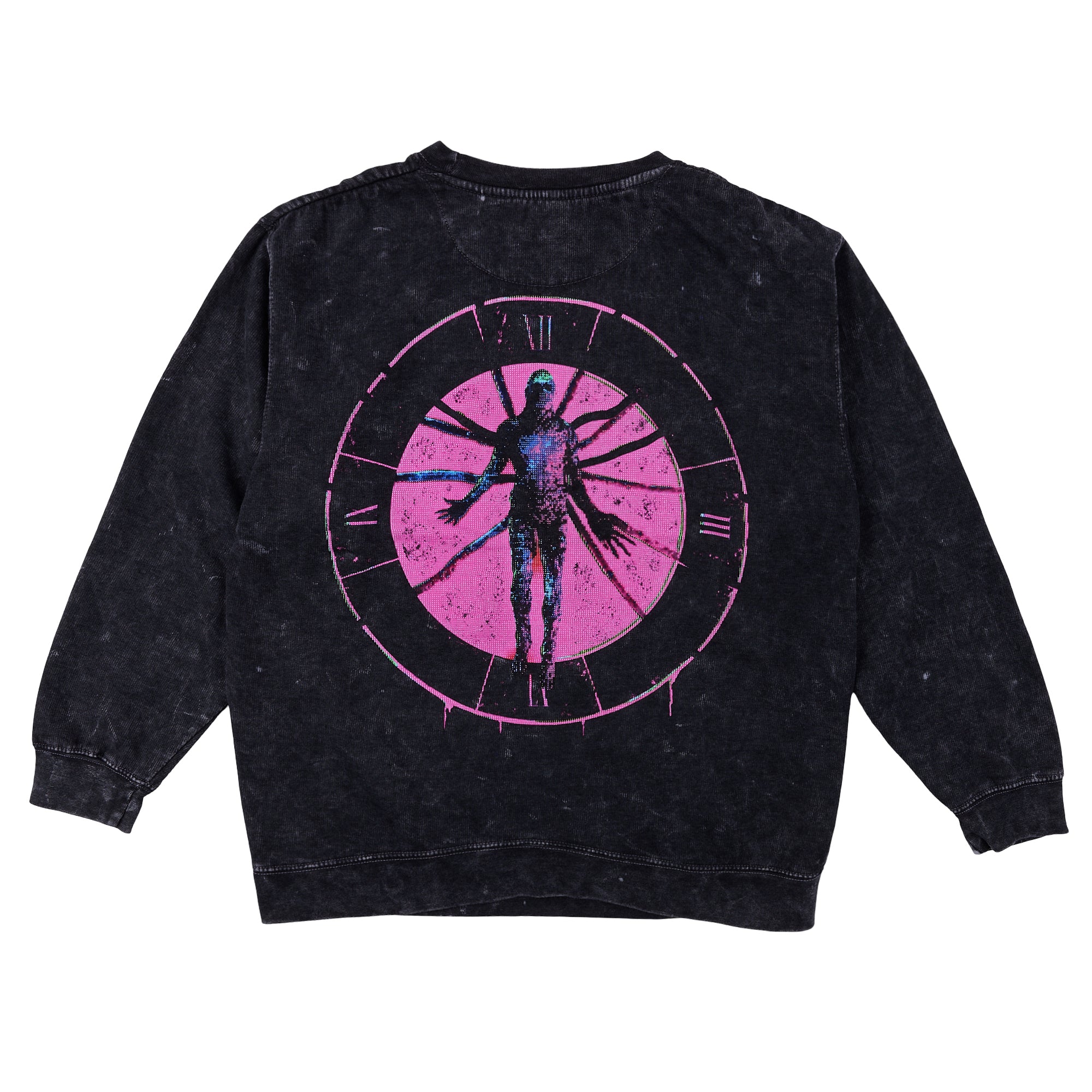 Stranger Things Vecna CC TV Oversized Print on Men's Black Mineral Wash Sweatshirt