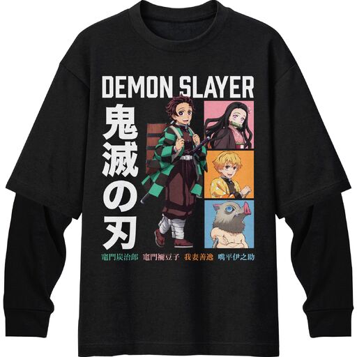 Demon Slayer Character Grid Men's Black Twofer Combo Shirt