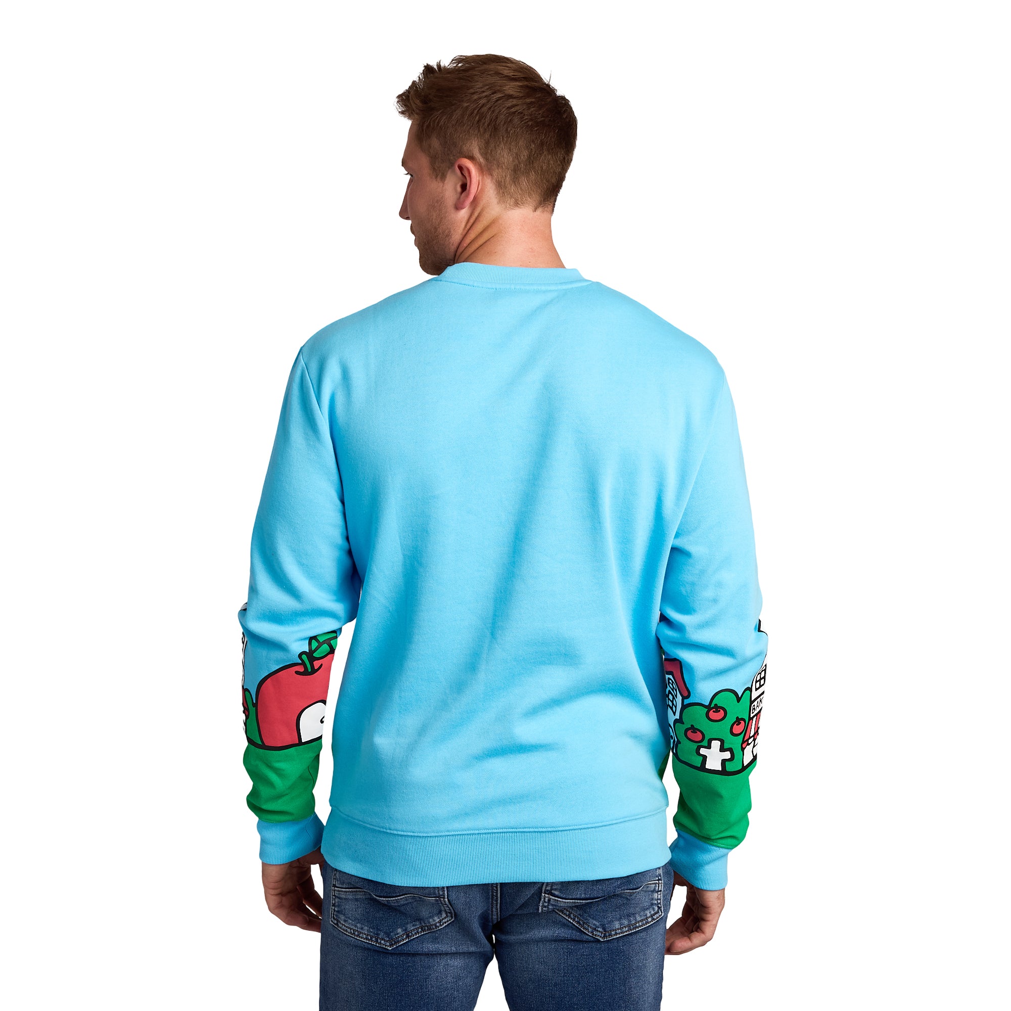Hello Kitty City Rainbow Men's Blue Crew Neck Long Sleeve Pullover Sweatshirt