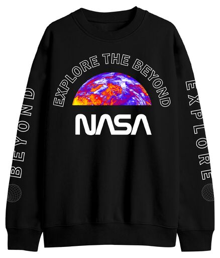 NASA Worm Logo with Sleeve Print on Men's Black Sweatshirt