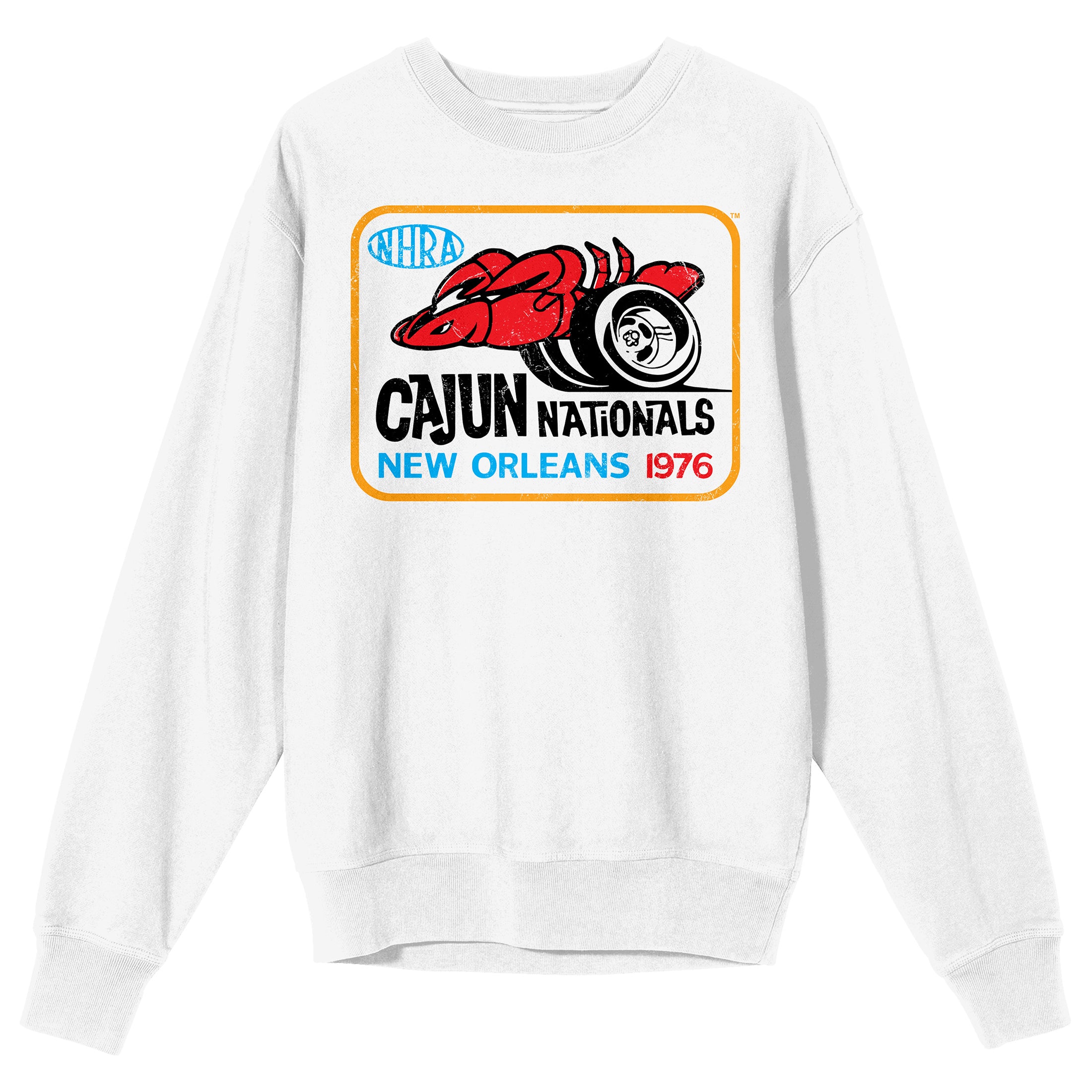 National Hot Rod Association Cajun Nationals Adult White Crew Neck Long Sleeve Sweatshirt