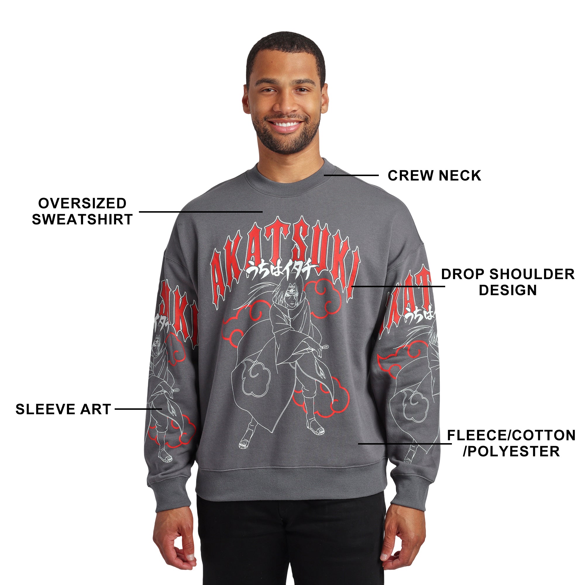 Naruto Akatsuki Kanji Men’s Gray Crew Neck Sweatshirt