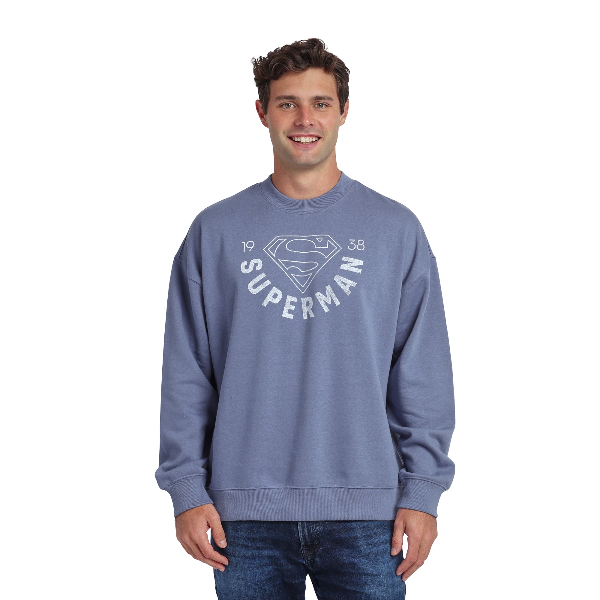 Superman 1938 Men’s Blue-Gray Crew Neck Sweatshirt