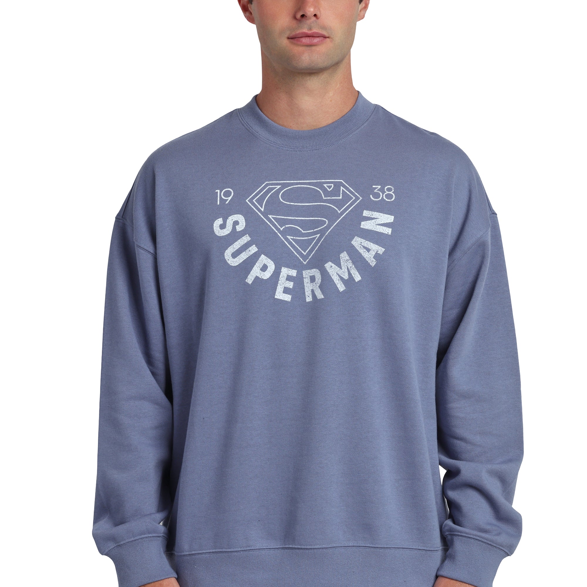 Superman 1938 Men’s Blue-Gray Crew Neck Sweatshirt