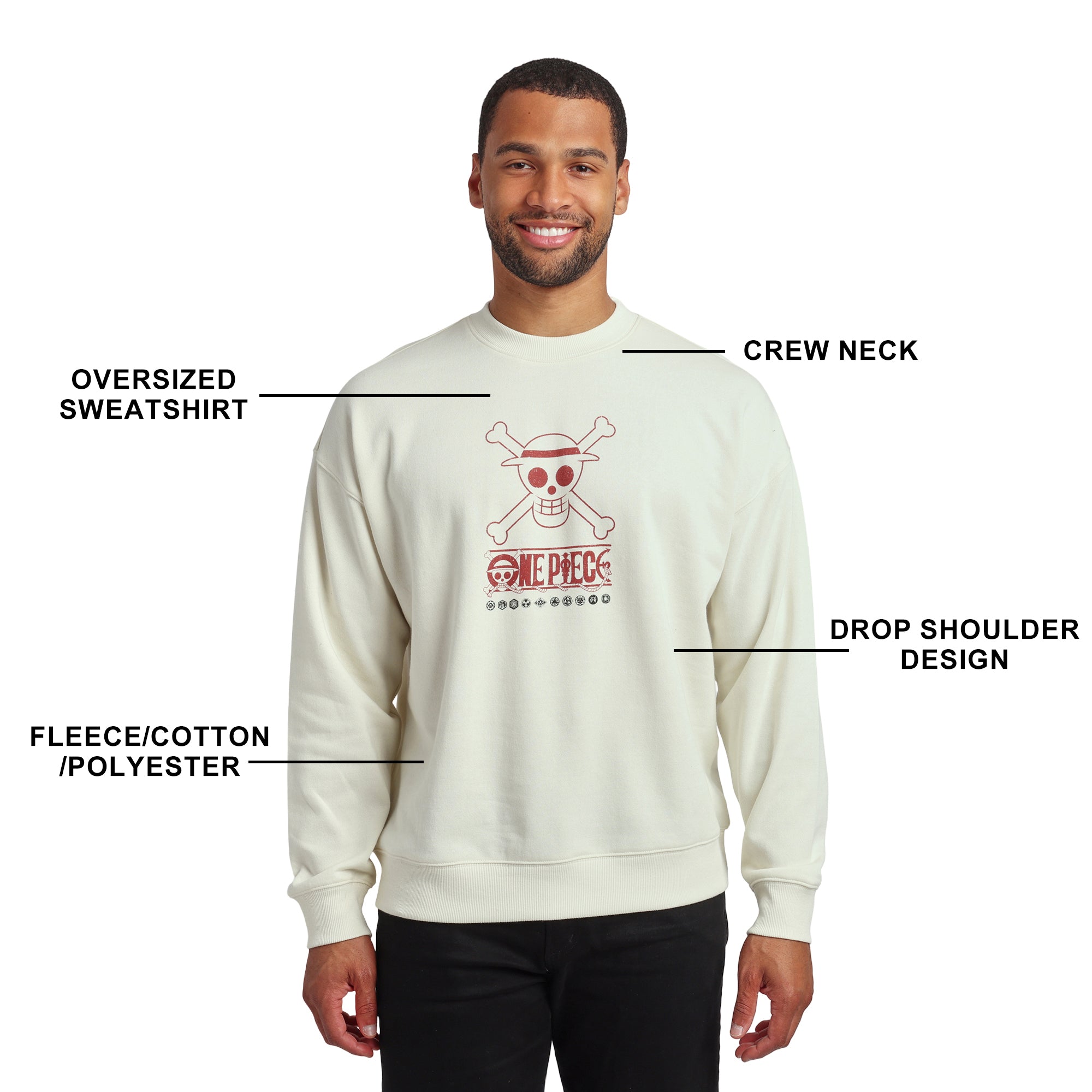 One Piece (Animated Series) Straw Hat Crew Men’s Oversized Crew Neck Sweatshirt