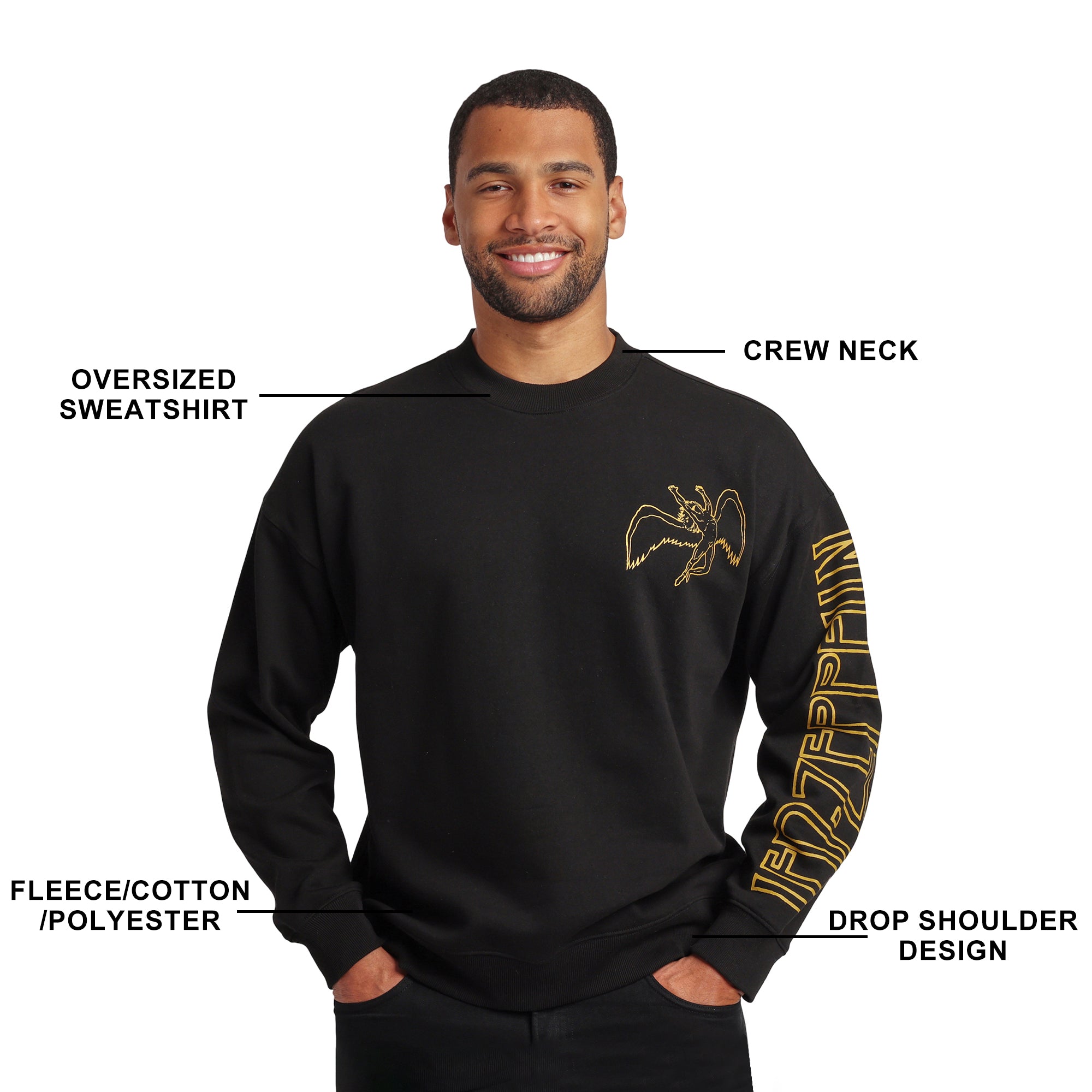 Led Zeppelin Swan Song Iconography Men’s Oversized Black Crew Neck Sweatshirt