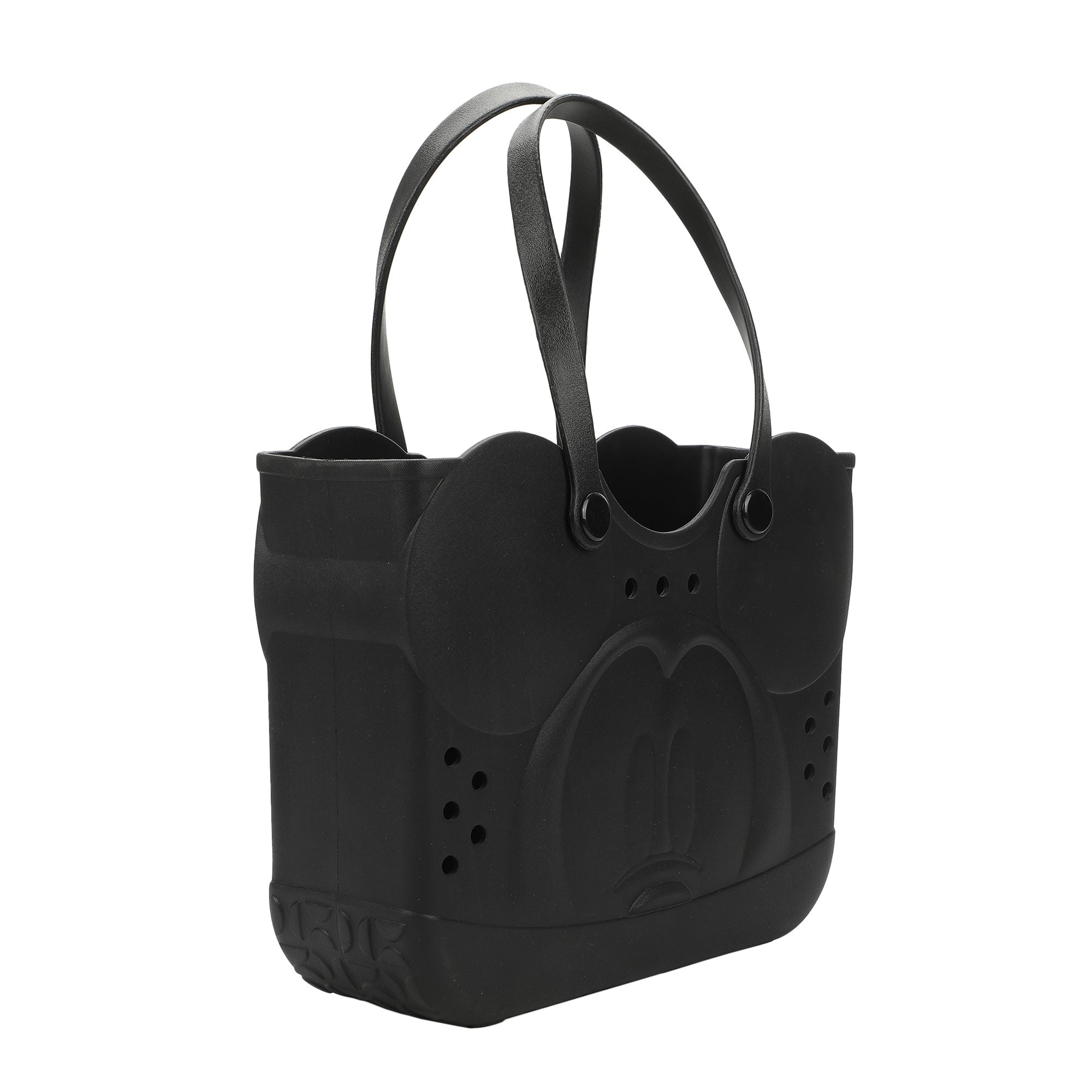 Disney Mickey Mouse Big Face 16.5" Adult Black Water-Resistant Rubber Molded Large Gummy Tote Beach Swim Bag
