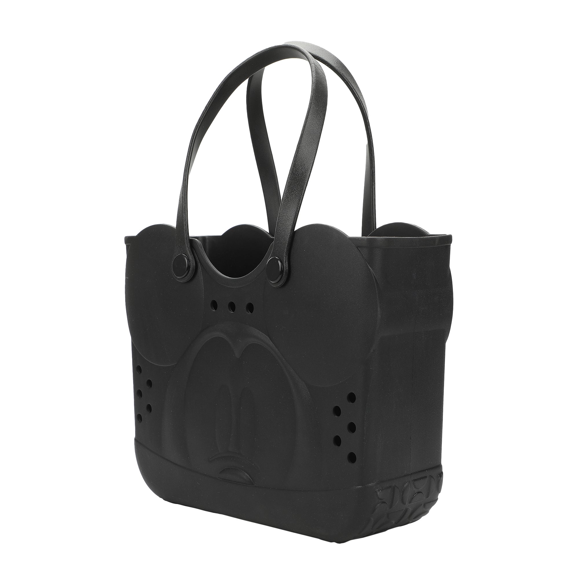 Disney Mickey Mouse Big Face 16.5" Adult Black Water-Resistant Rubber Molded Large Gummy Tote Beach Swim Bag