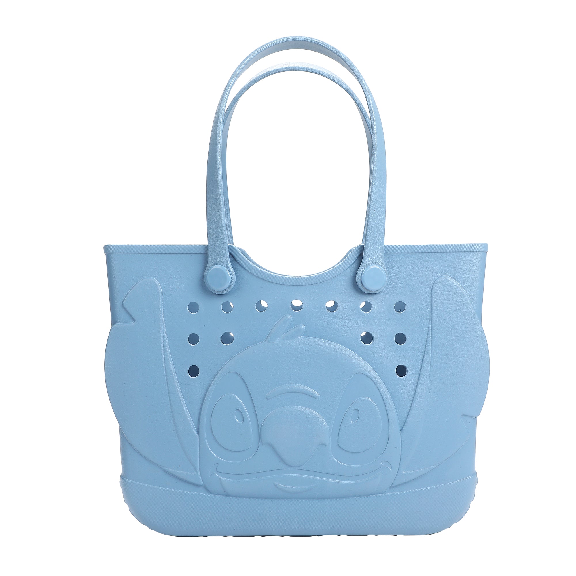 Disney Stitch EVA Gummy Tote Bag - Waterproof Rubber Beach Bag, Blue Stitch Design, Large 16.5" Carry-All for Pool, Travel & Everyday Use