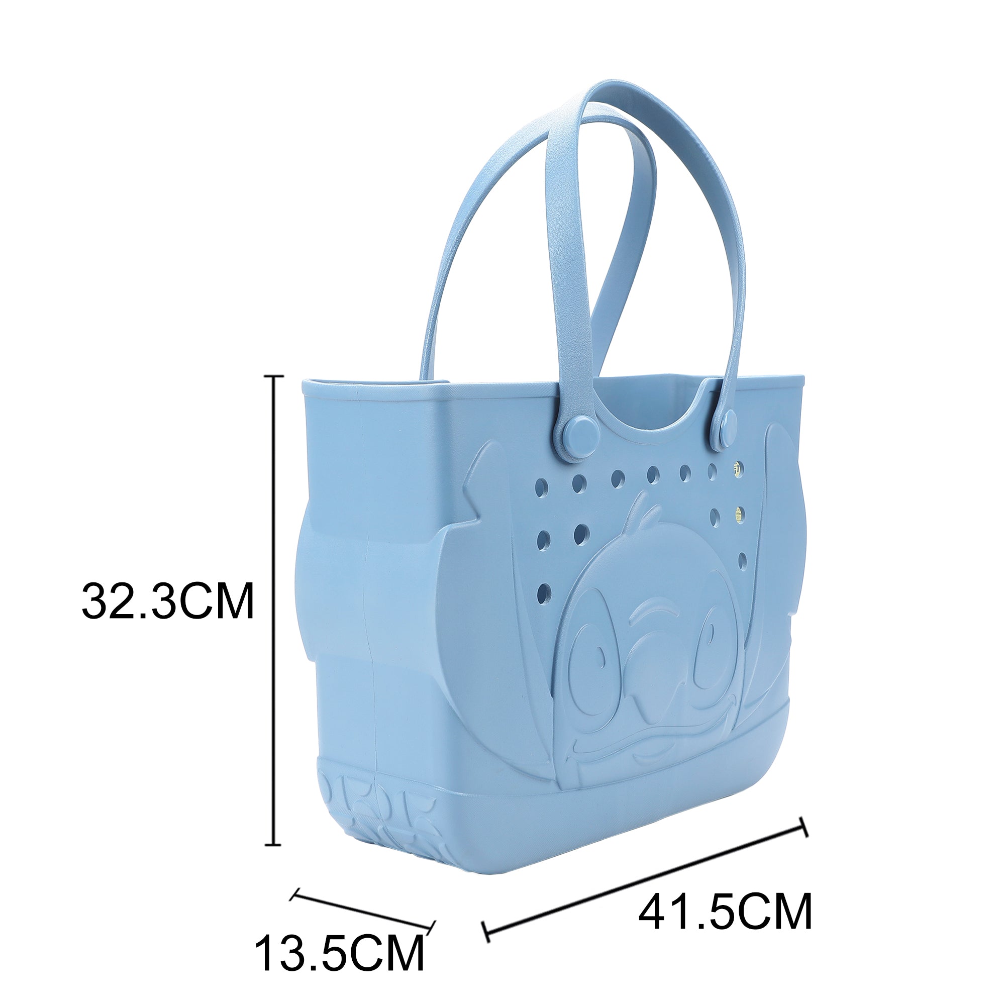 Disney Stitch EVA Gummy Tote Bag - Waterproof Rubber Beach Bag, Blue Stitch Design, Large 16.5" Carry-All for Pool, Travel & Everyday Use