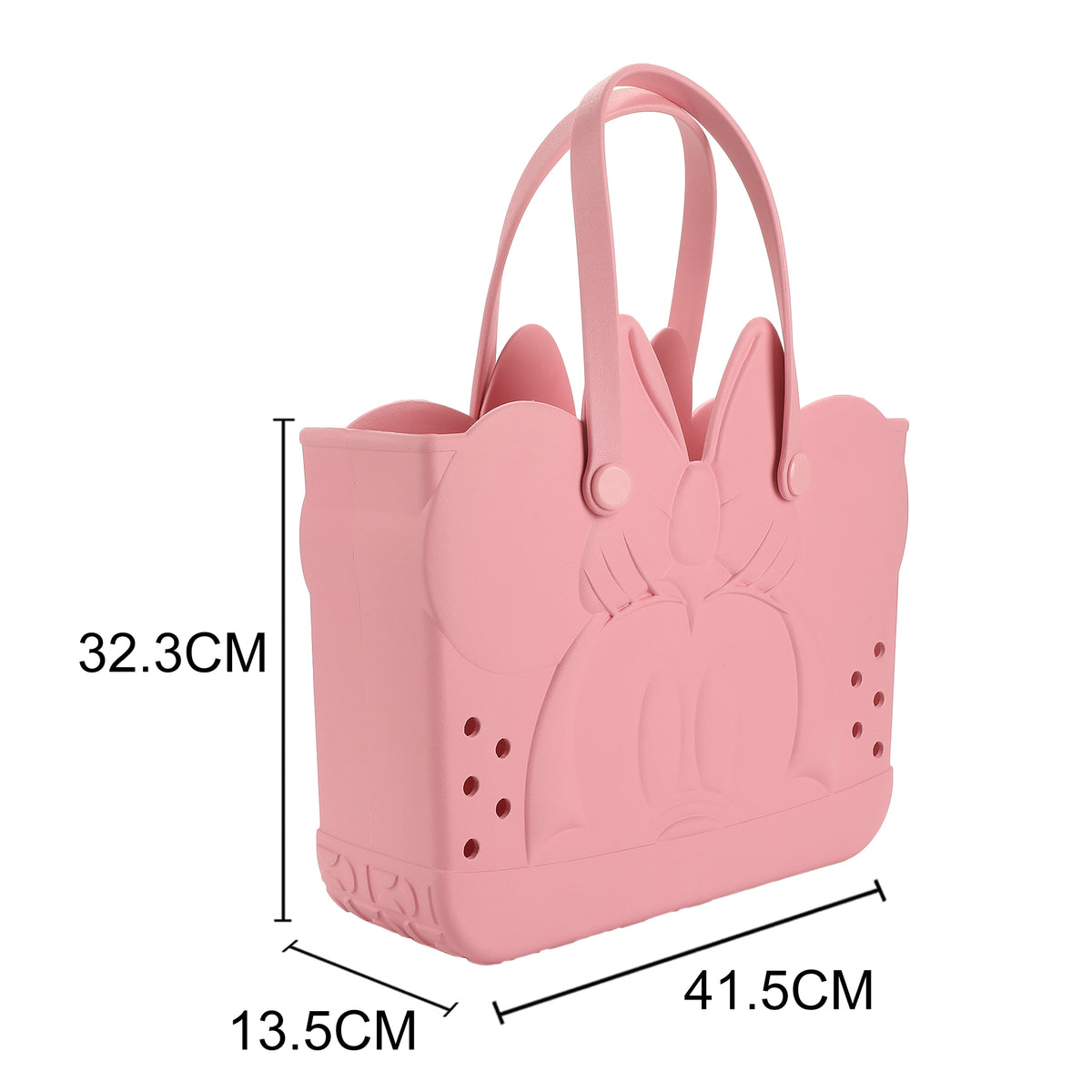 Disney Minnie Mouse EVA Gummy Tote Bag - Waterproof Rubber Beach Bag, Pink Minnie Design, Large 16.5" Carry-All for Pool, Travel & Everyday Use