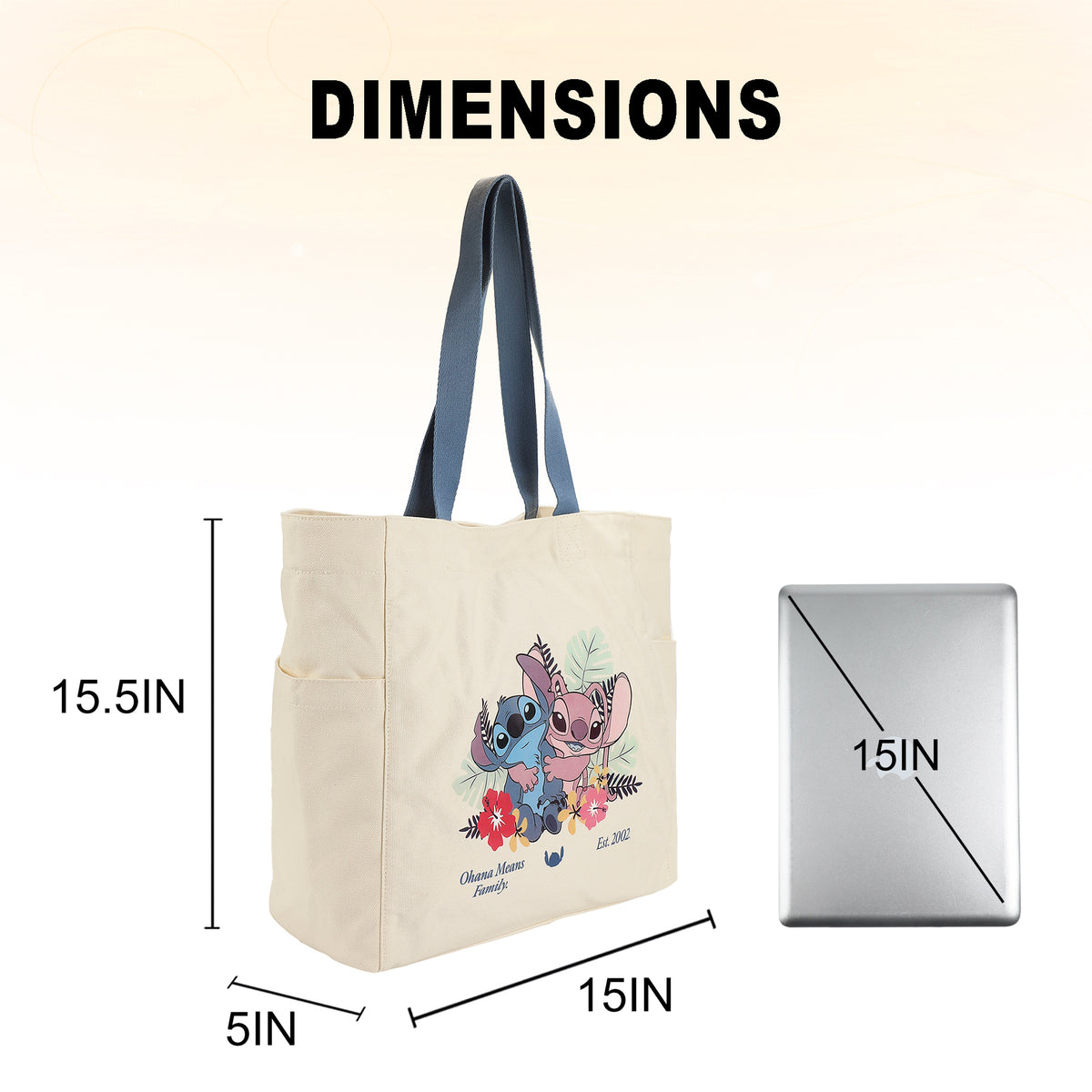 Lilo & Stitch Ohana Means Family 15.5-Inch Adult Canvas Tote Bag