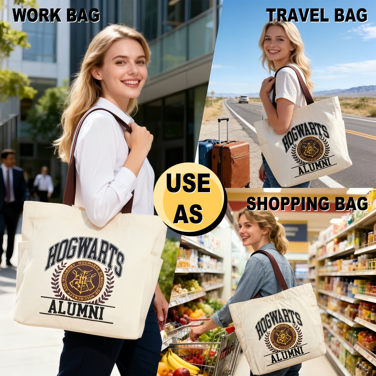 Harry Potter Hogwarts Alumni 15.5-Inch Adult Canvas Tote Bag