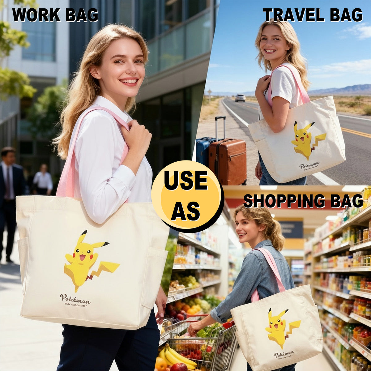 Pokemon Pikachu 15-inch Adult White Tote Bag
