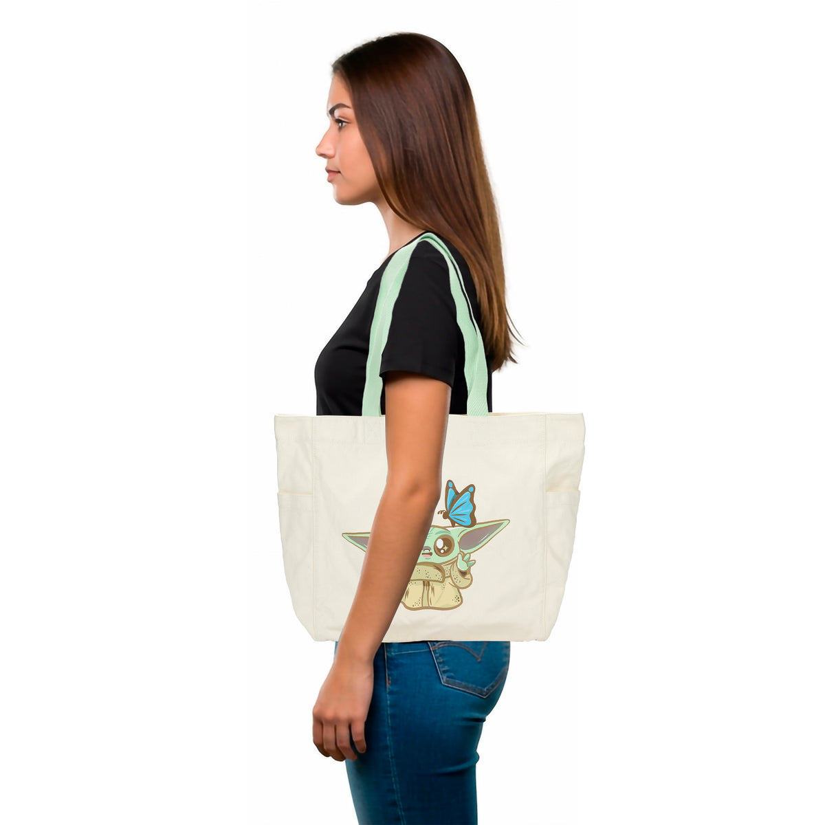 Star Wars: The Mandalorian & Grogu Chibi Grogu & Butterfly 15" Adult Tote Bag