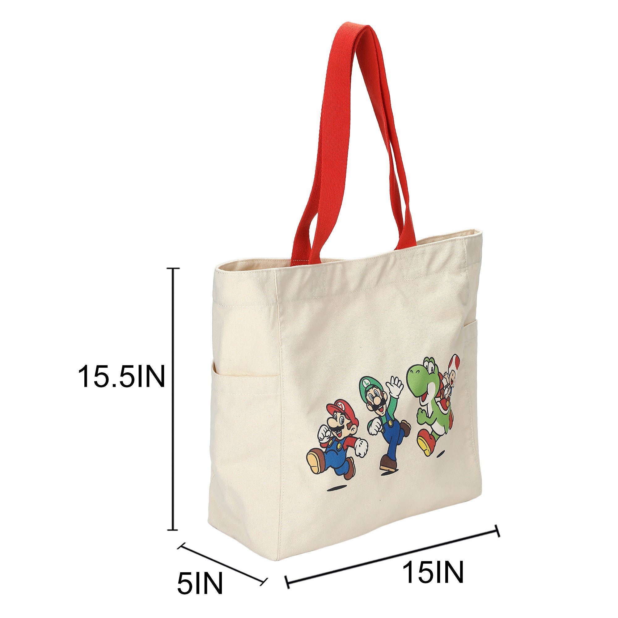 Super Mario Bros Mario Luigi Toad Canvas Tote Bag, 15.5-Inch