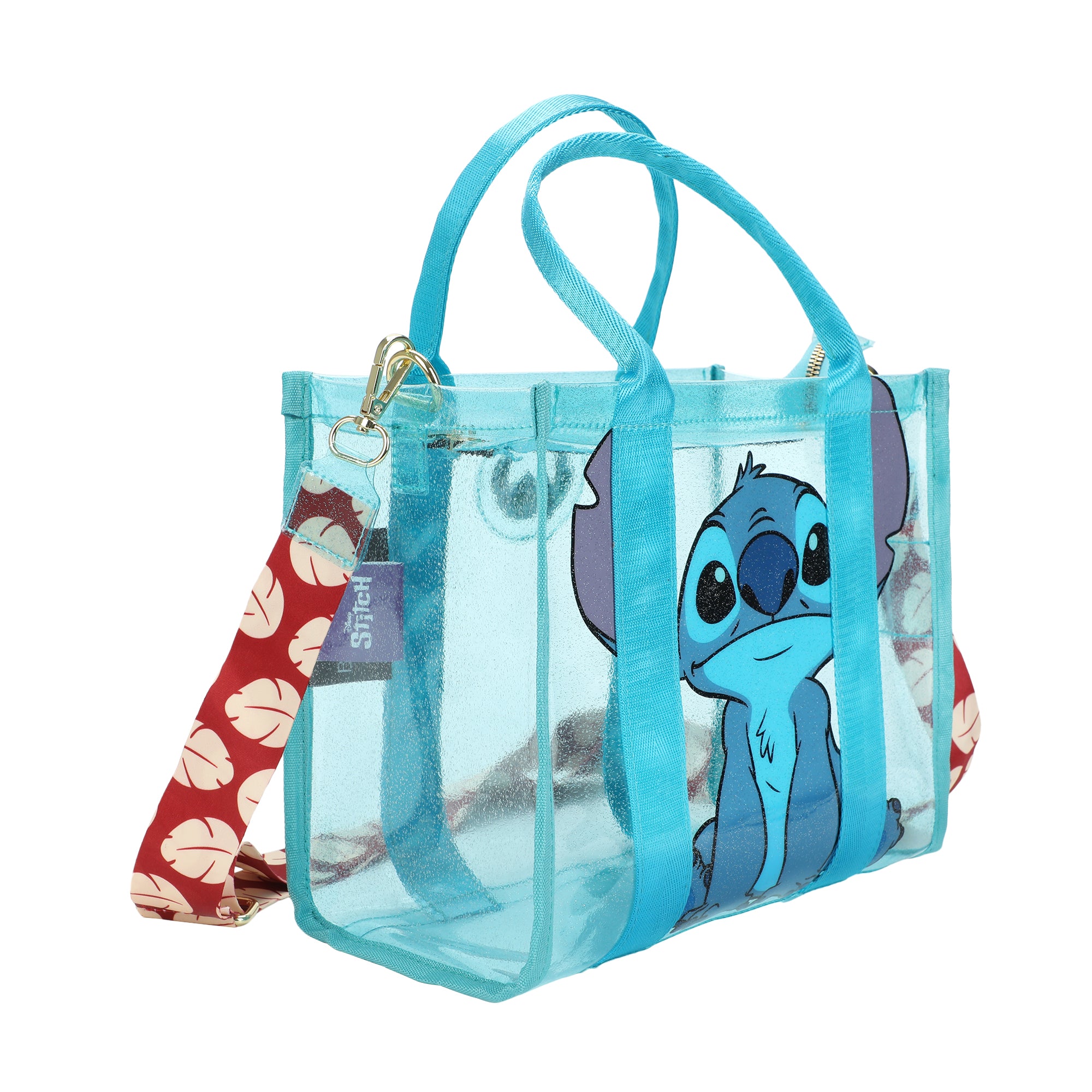 Lilo & Stitch Clear Blue Glitter Print Tote With Detachable Strap