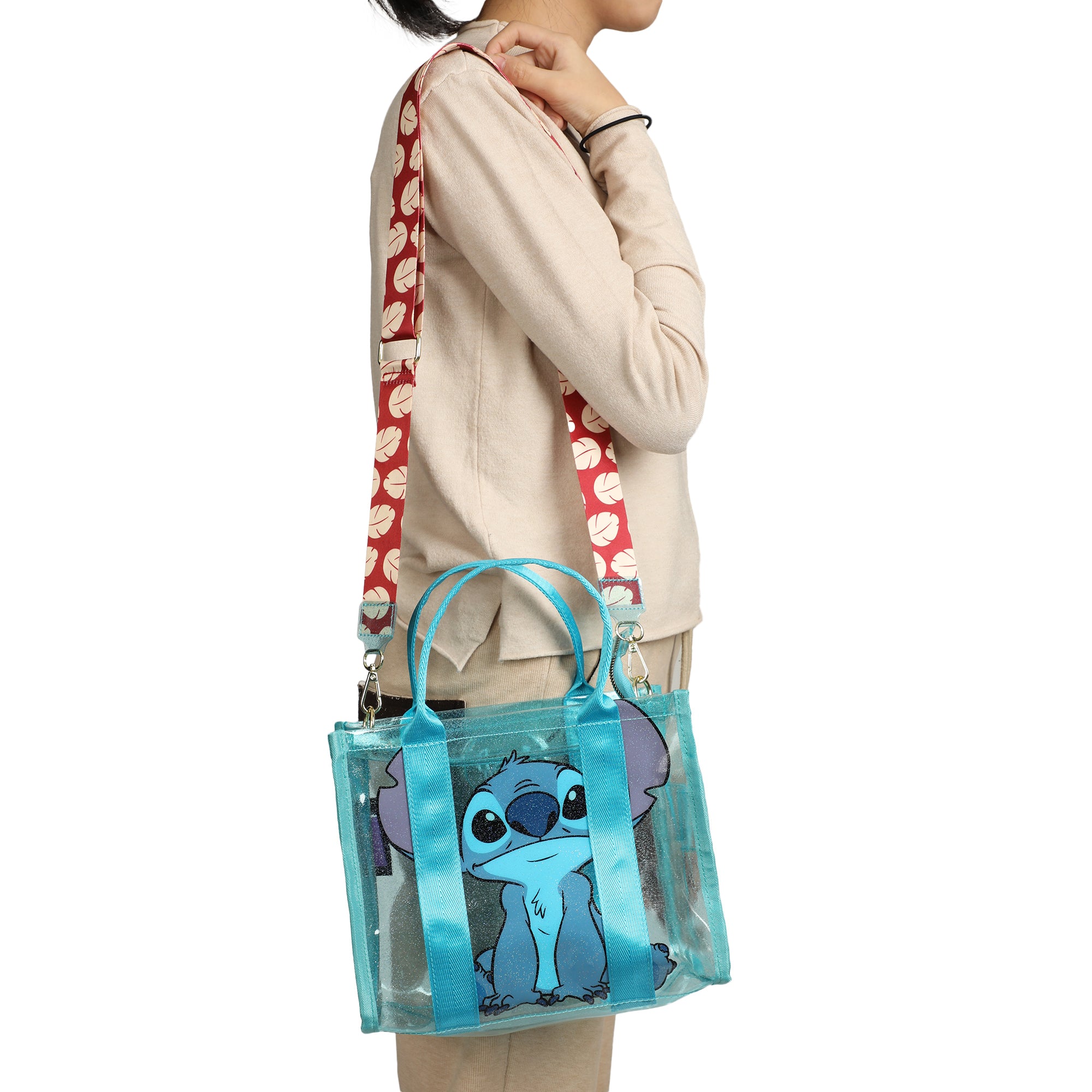Lilo & Stitch Clear Blue Glitter Print Tote With Detachable Strap