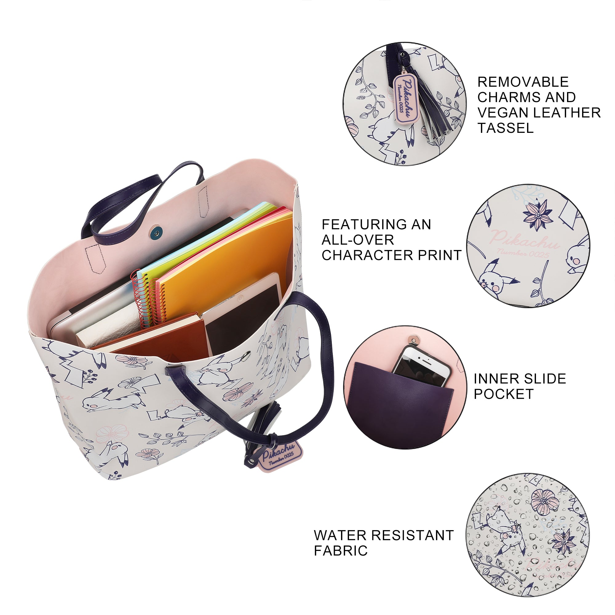 Pokémon All-Over Print White 20" Large Womens Tote Bag