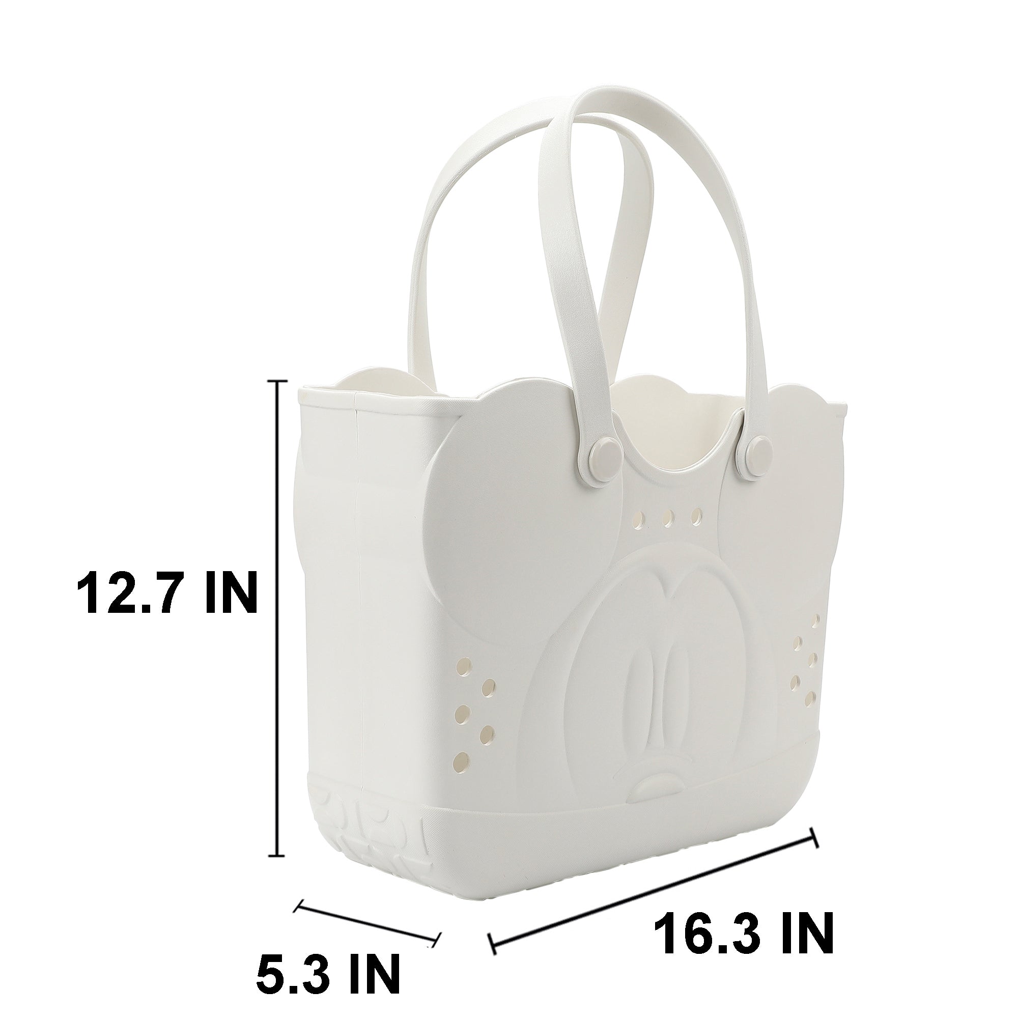 Disney Mickey Mouse EVA Gummy Tote Bag - Waterproof Rubber Beach Bag, Cream Mickey Design, Large 16.5" Carry-All for Pool, Travel & Everyday Use