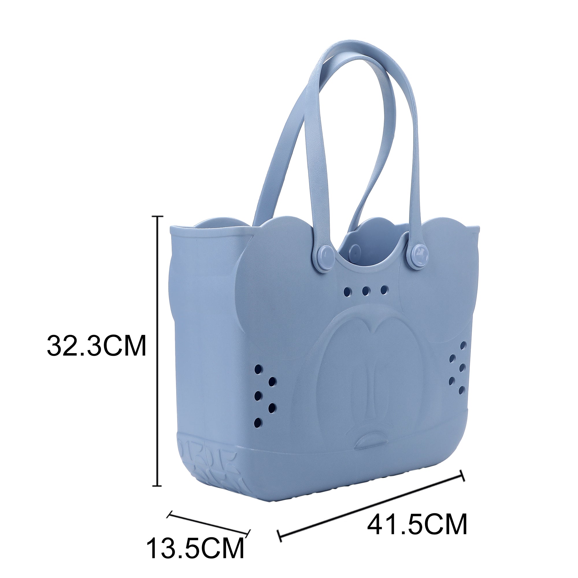Disney Mickey Mouse EVA Gummy Tote Bag - Waterproof Rubber Beach Bag, Gray Mickey Design, Large 16.5" Carry-All for Pool, Travel & Everyday Use