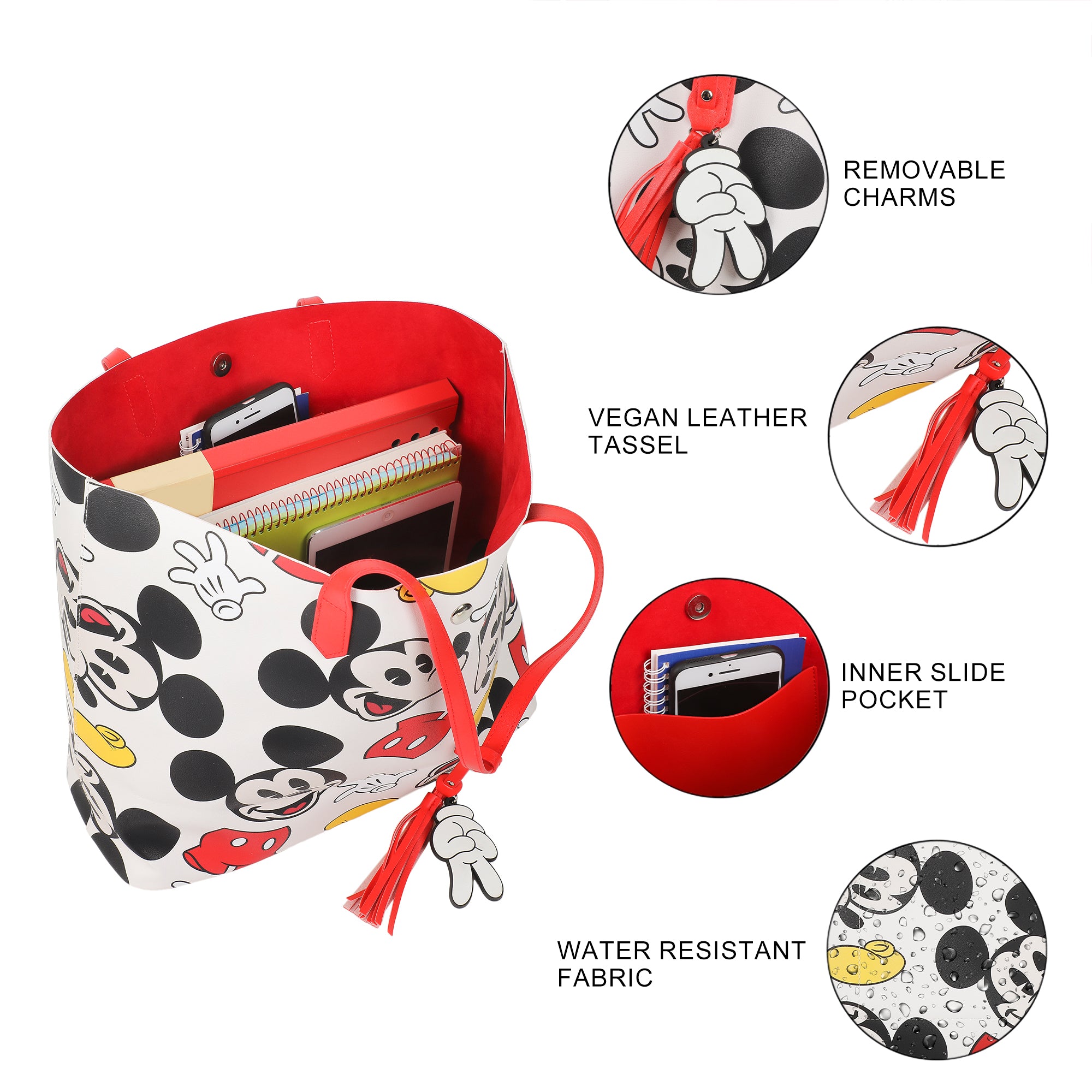 Disney Mickey Mouse Face Shoes & Shorts All-Over Print White 20" Tote Bag