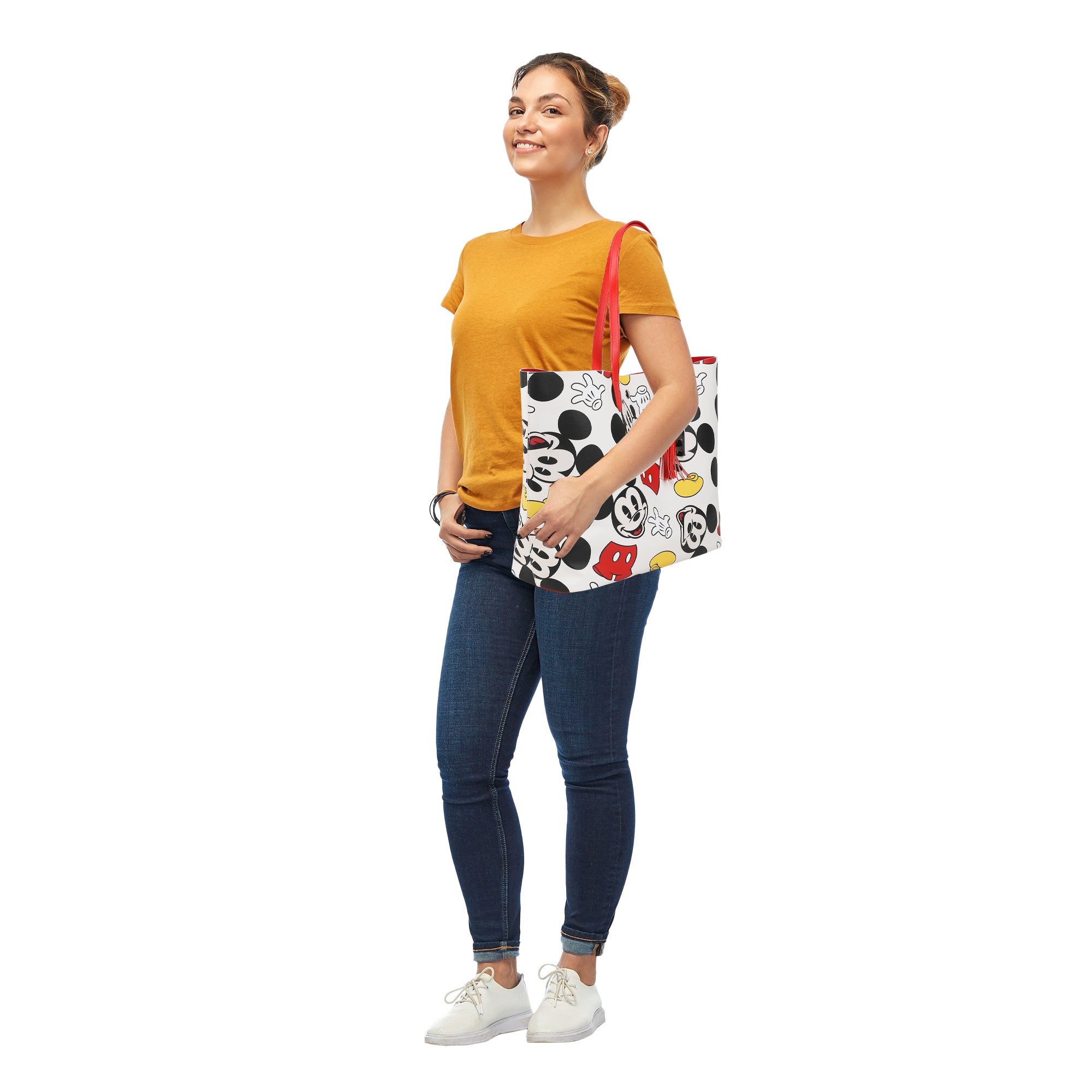 Disney Mickey Mouse Face Shoes & Shorts All-Over Print White 20" Tote Bag