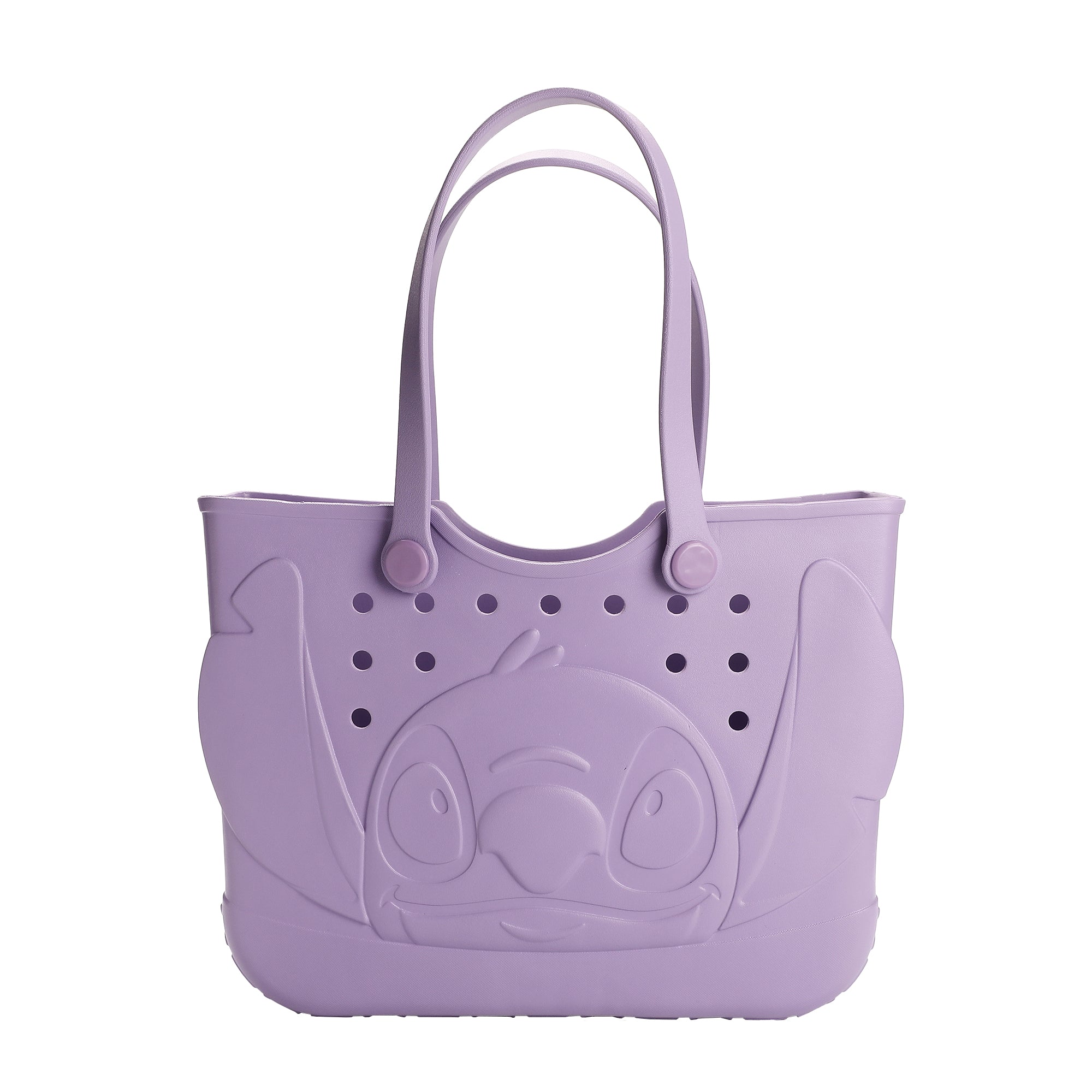 Disney Lilo & Stitch EVA Gummy Tote Bag - Waterproof Rubber Beach Bag, Purple Stitch Design, Large 16.5" Carry-All for Pool, Travel & Everyday Use