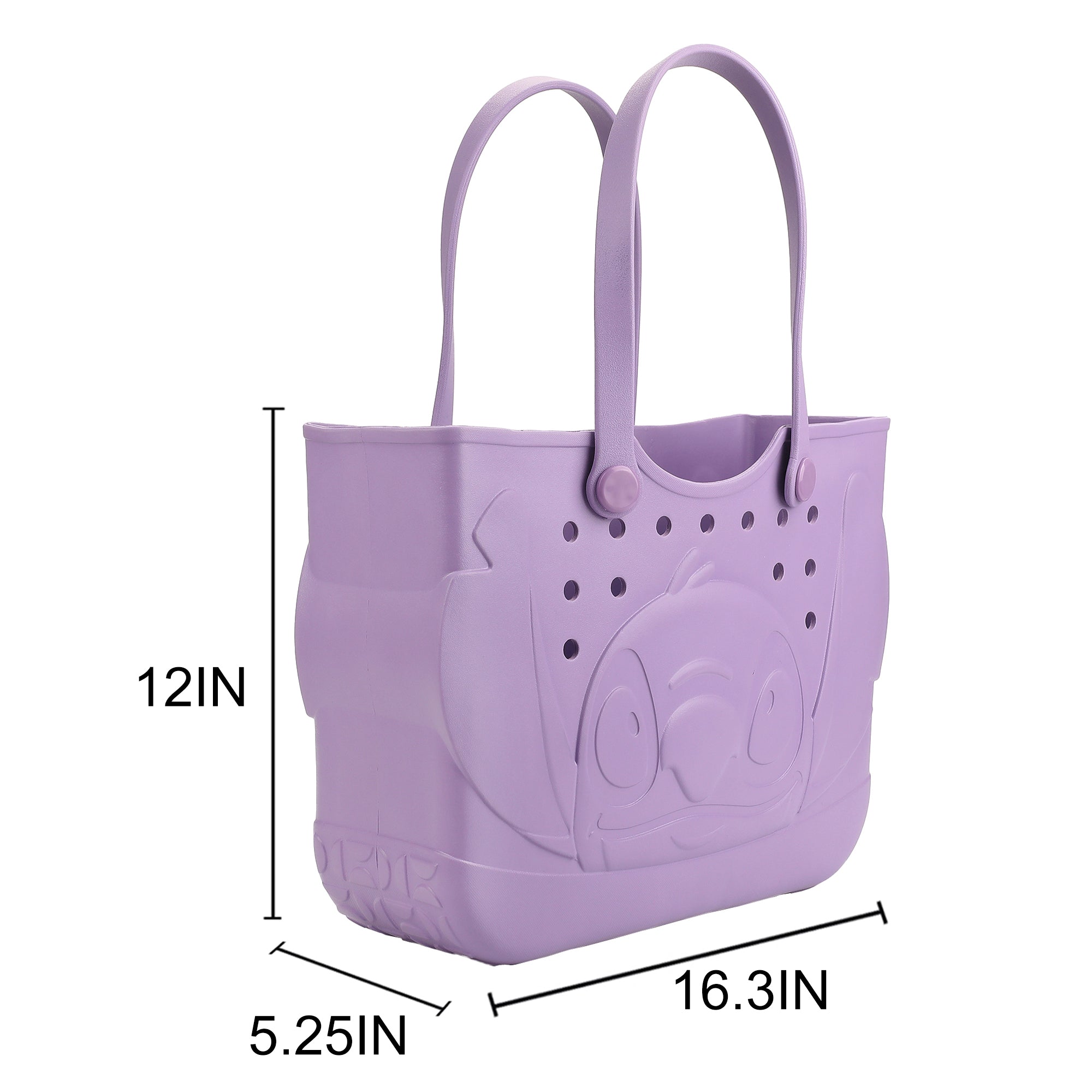 Disney Lilo & Stitch EVA Gummy Tote Bag - Waterproof Rubber Beach Bag, Purple Stitch Design, Large 16.5" Carry-All for Pool, Travel & Everyday Use
