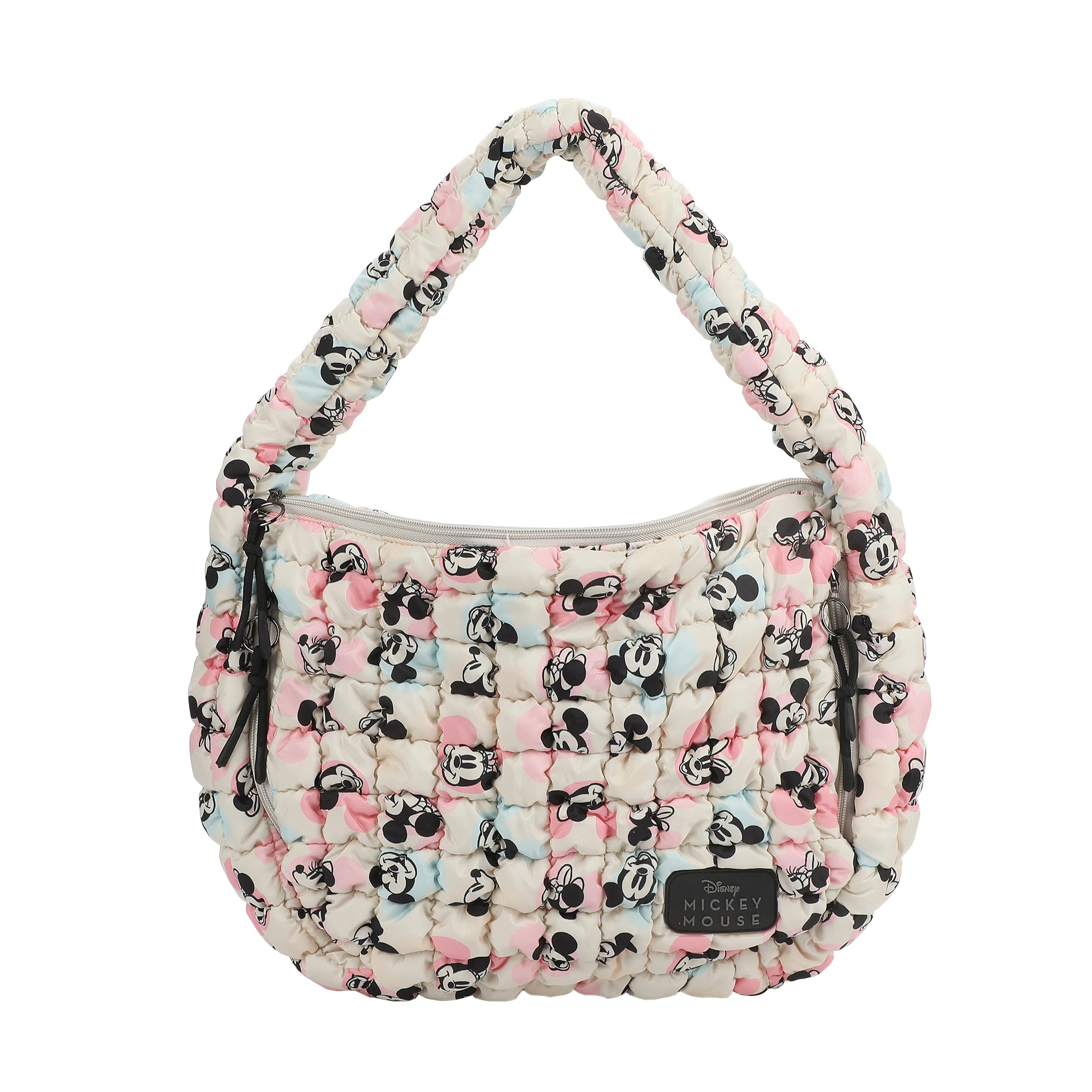Mickey Mouse Classic Mickey Face All-Over Print White 17" Quilted Ruched Tote