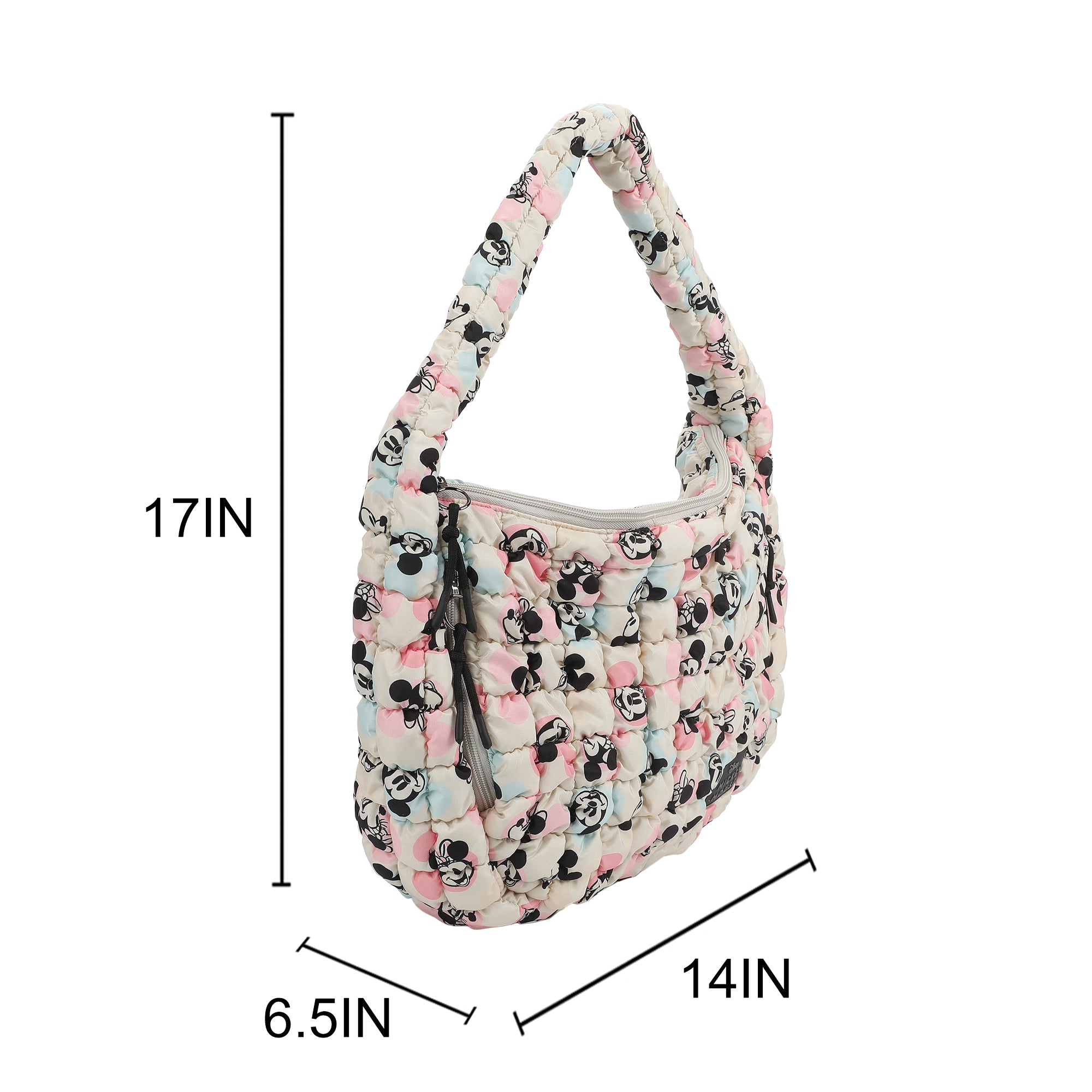 Mickey Mouse Classic Mickey Face All-Over Print White 17" Quilted Ruched Tote