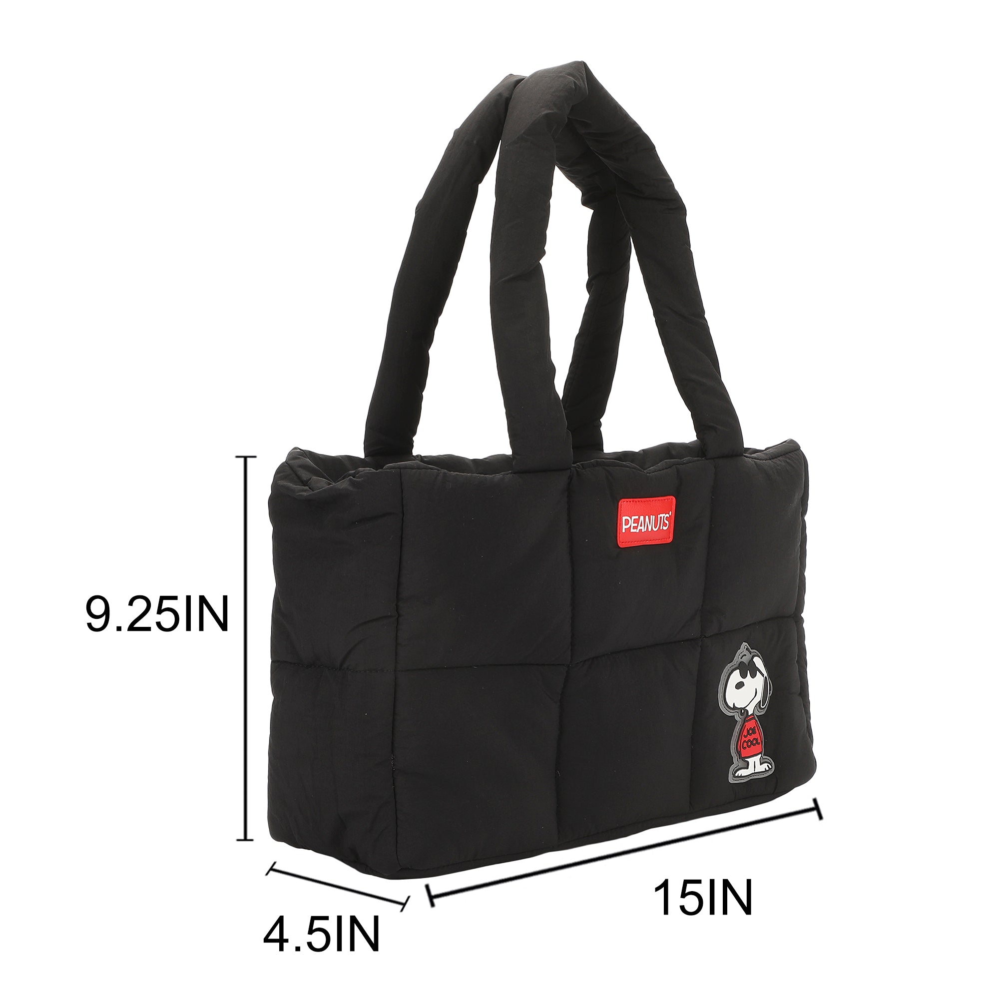 Peanuts Quilted Puffer Tote Bag with Rubber and PU Badge