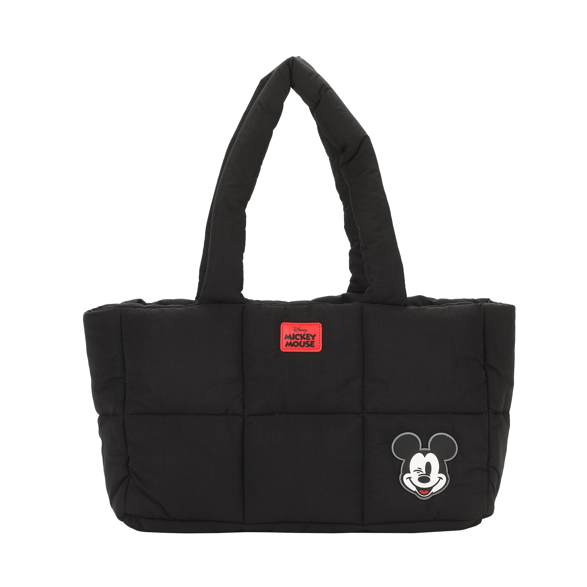 Mickey Mouse Quilted Puffer Tote Bag with Rubber and PU Badge